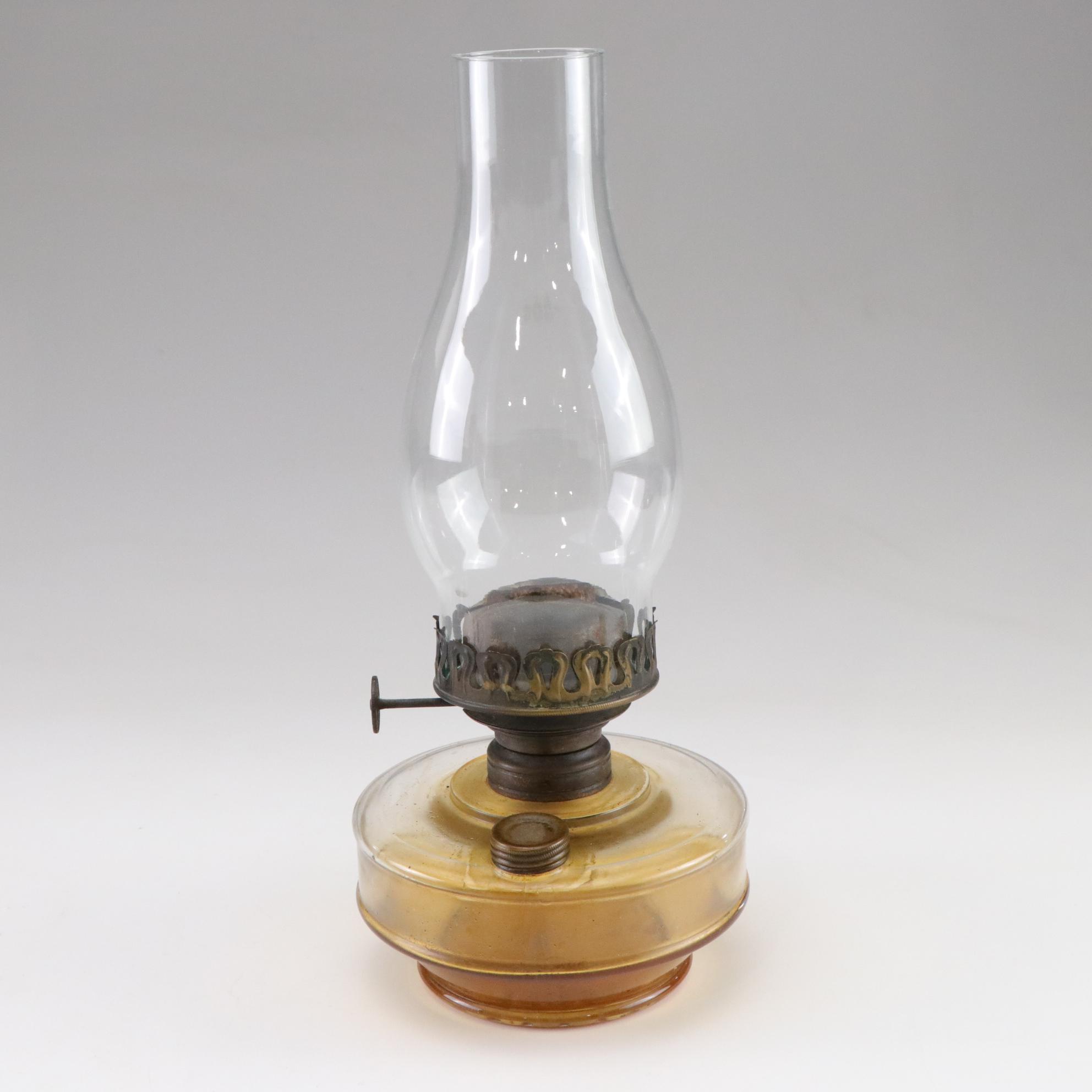 Pair Of Oil Hurricane Lamps with Roseville Creamer
