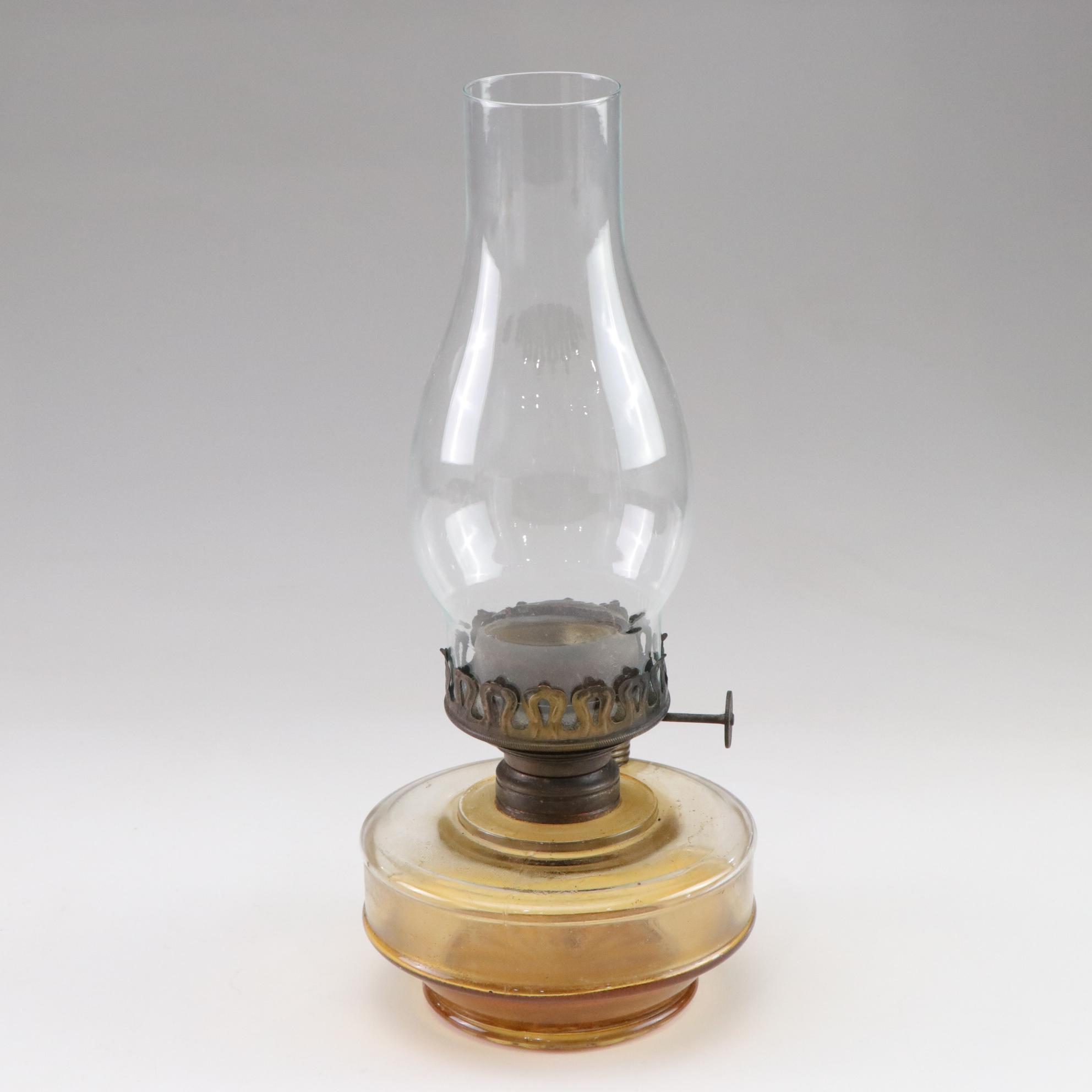 Pair Of Oil Hurricane Lamps with Roseville Creamer