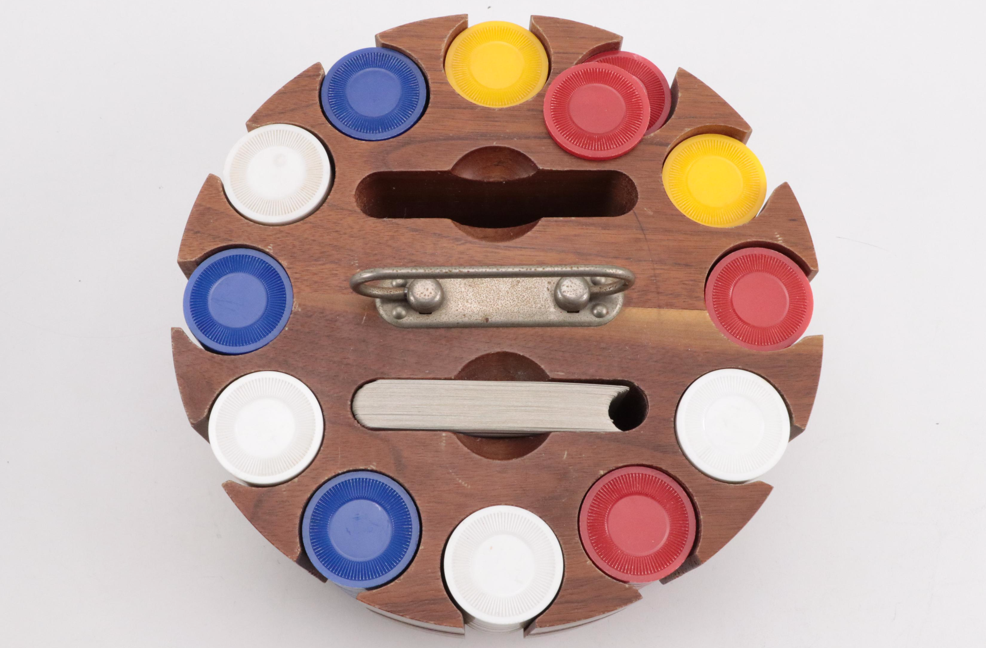 Marlboro Plastic Poker Chips in Oak Case with Other Poker Chip Set
