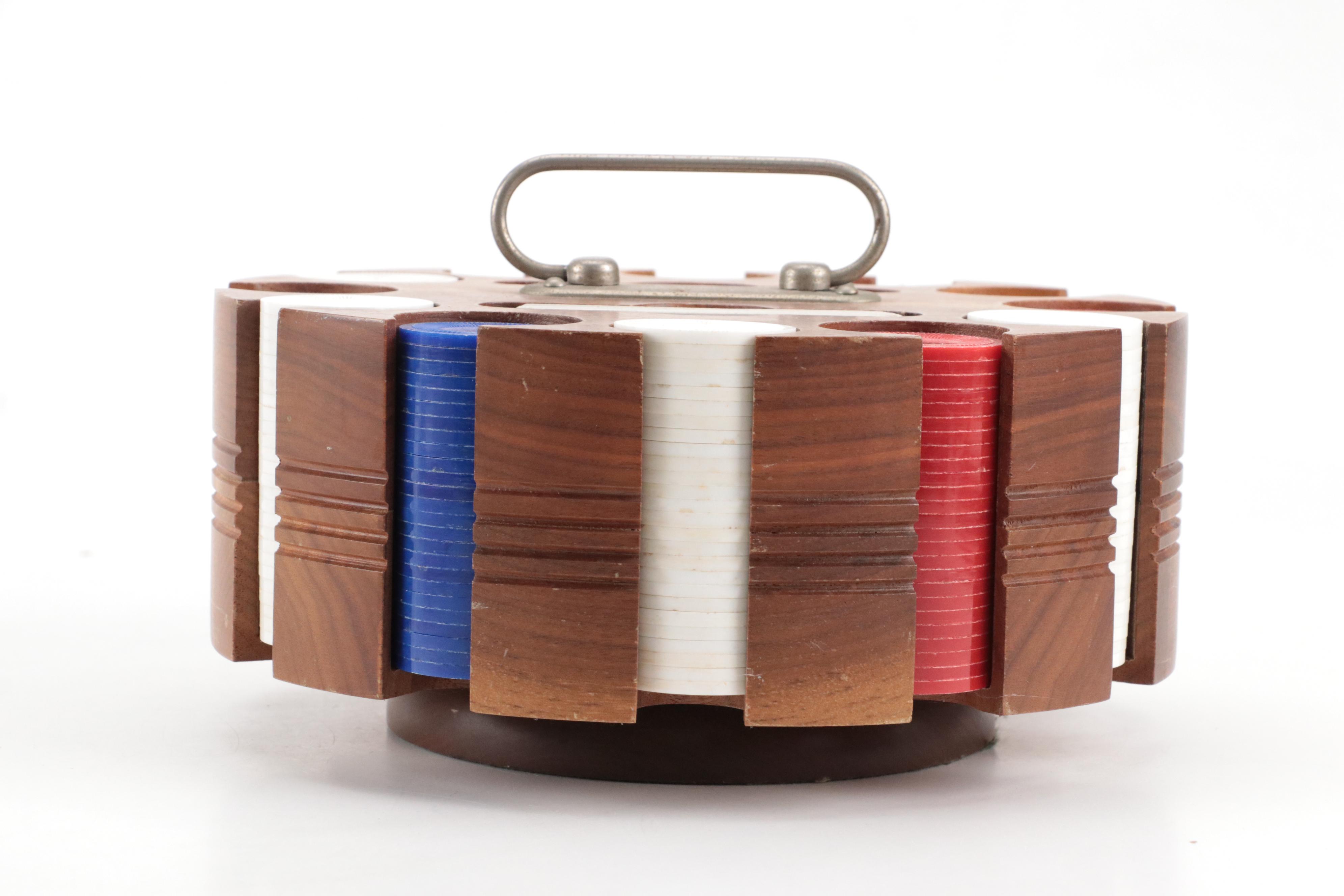 Marlboro Plastic Poker Chips in Oak Case with Other Poker Chip Set