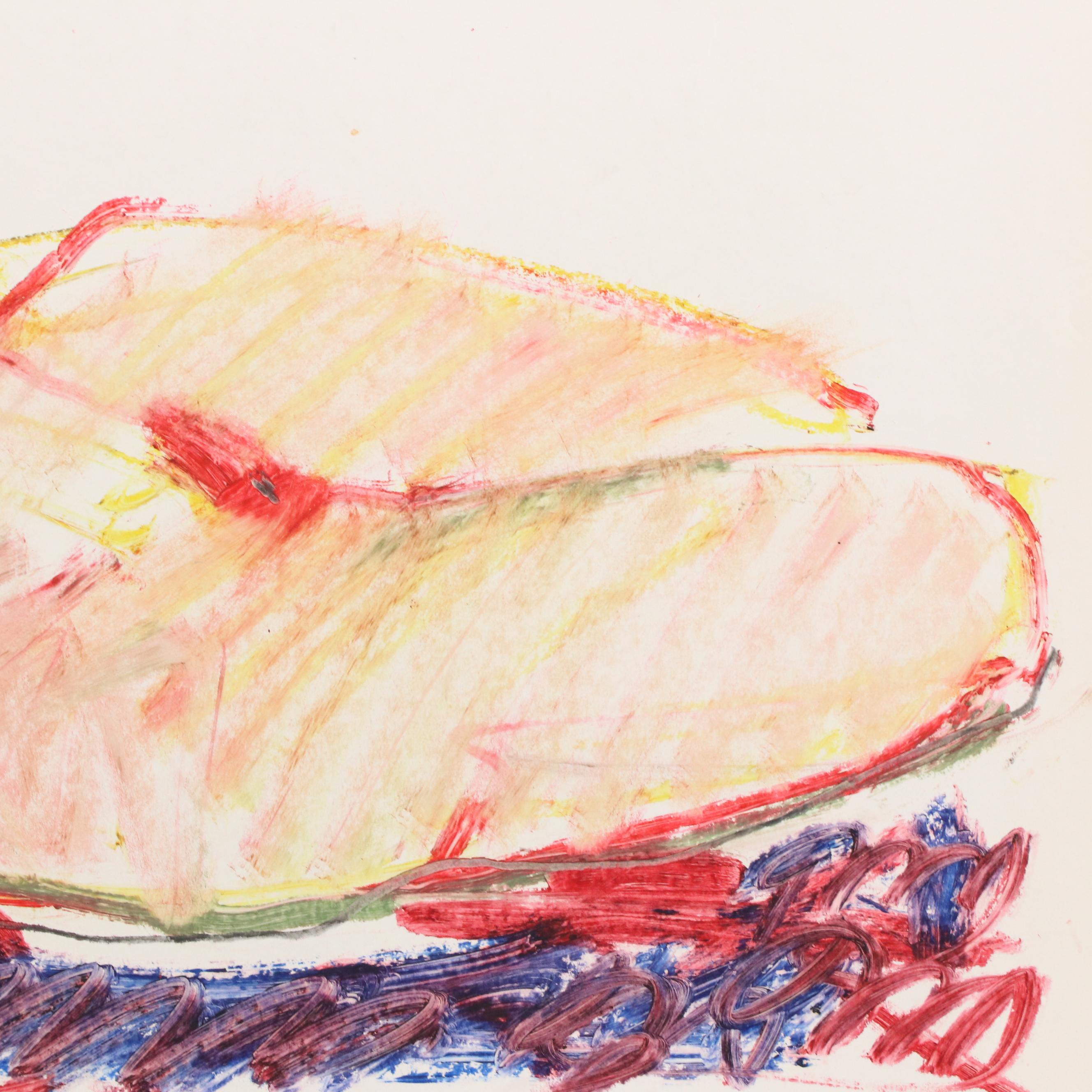 Jack Meanwell Modern Oil Pastel Drawing of Reclining Nude, Late 20th Century