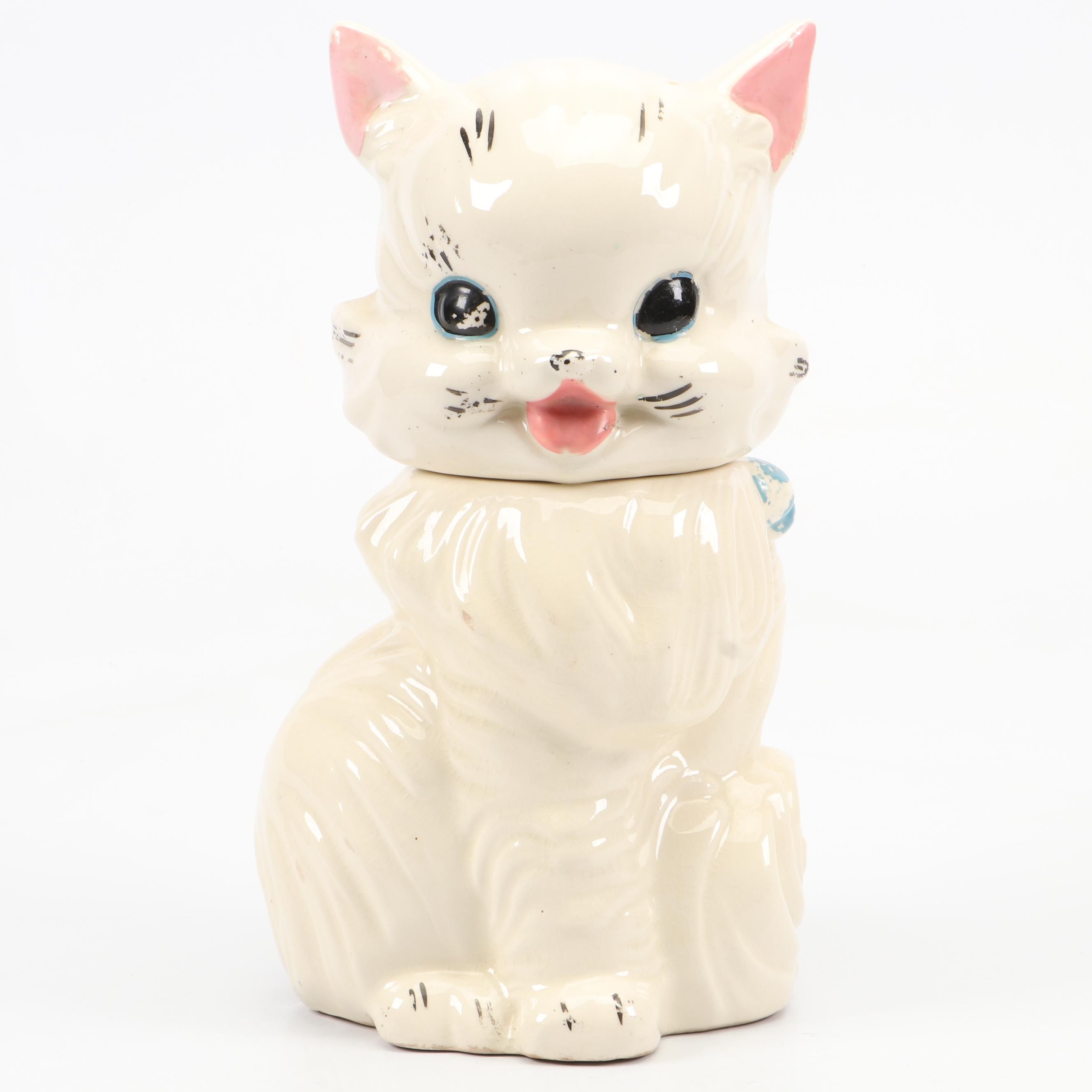 Mid Century Modern Ceramic Cat Shaped Cookie Jar, Mid-20th Century