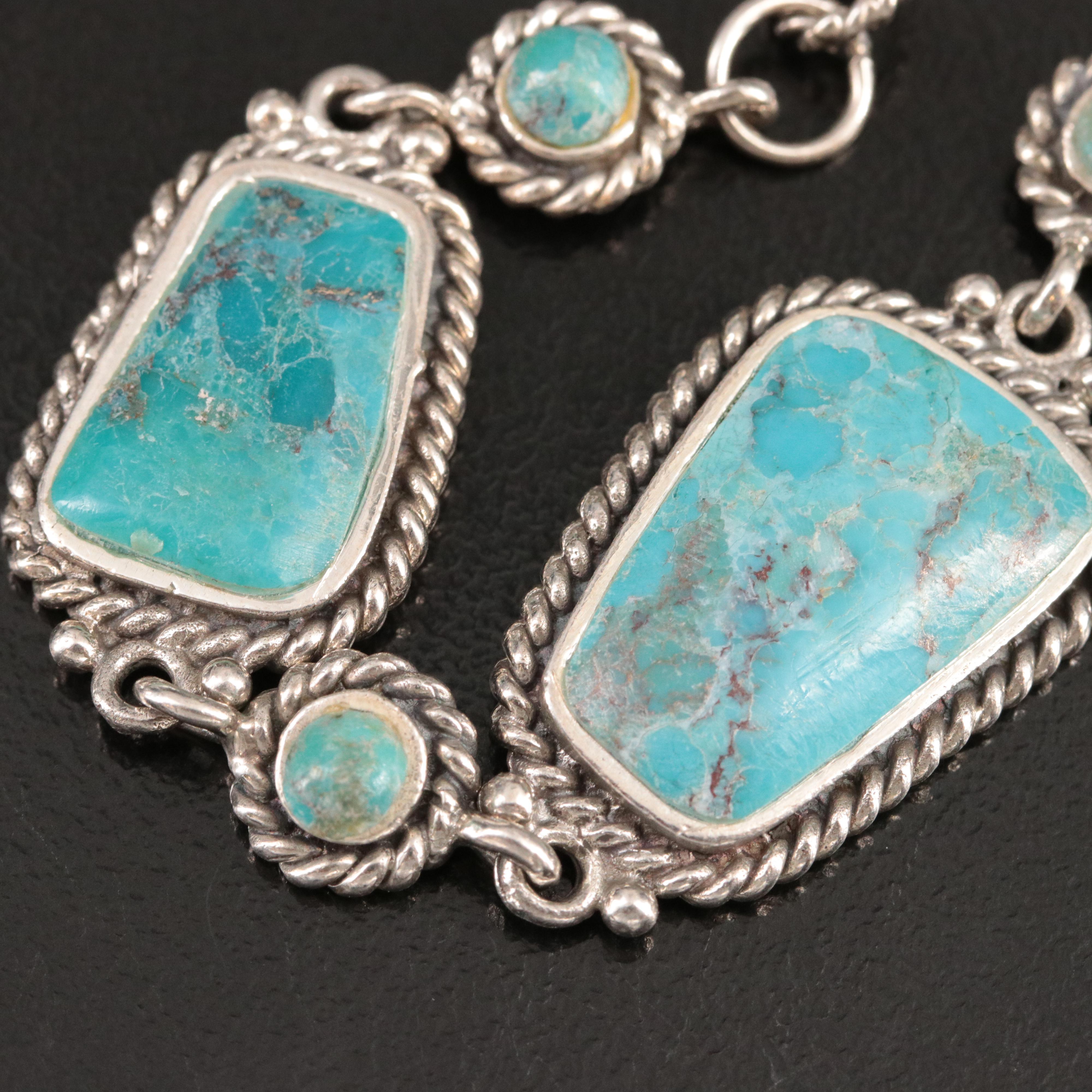 Regal Blue Turquoise and Apatite Sterling Silver Link Bracelet