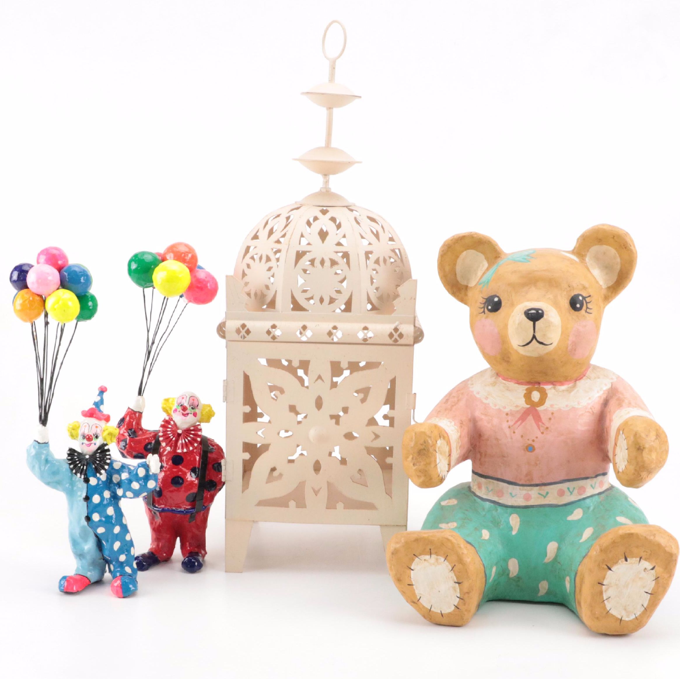 Home Goods Painted Metal Candle Holder with Handmade Figurines