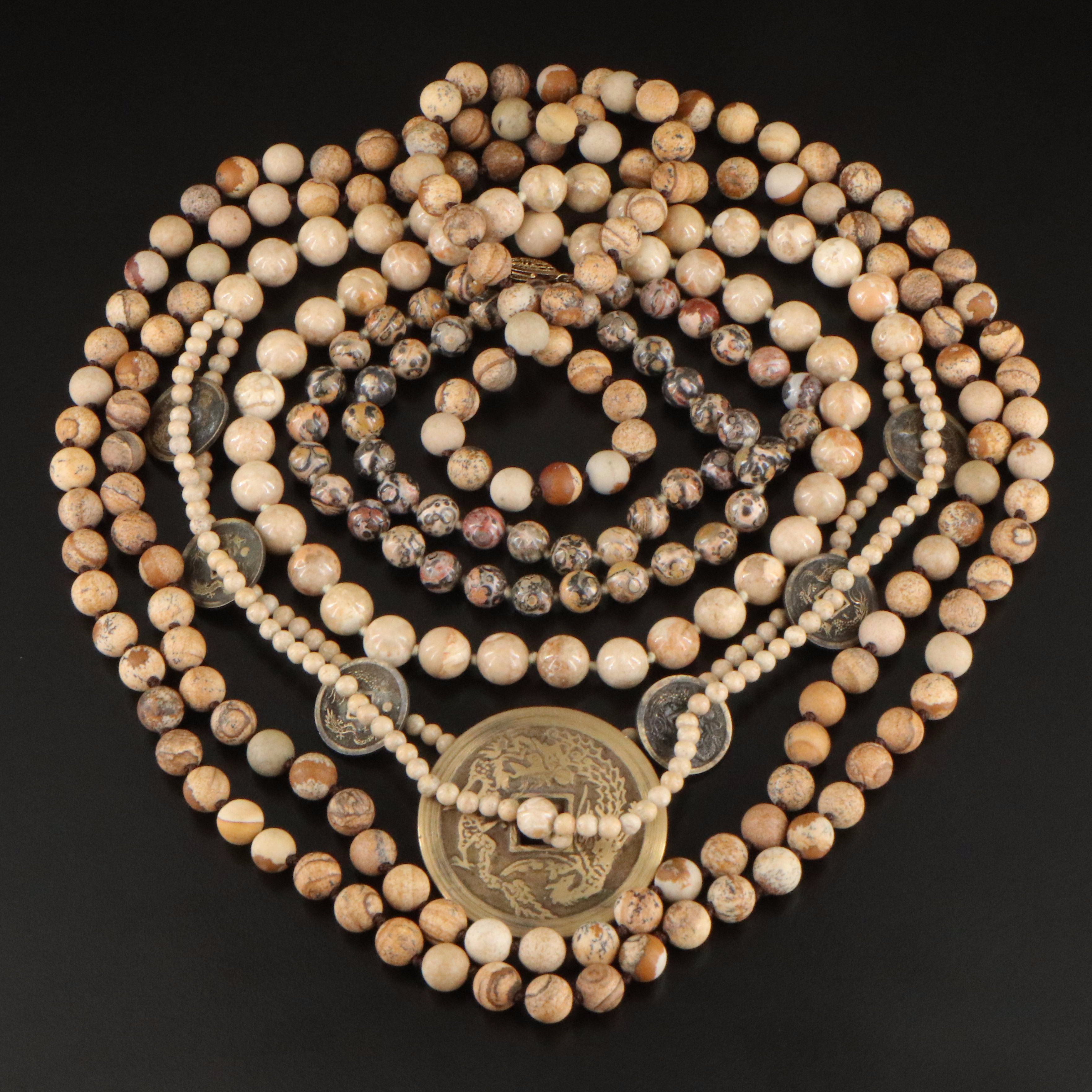 Jasper Necklaces Including Dragon and Phoenix Coins