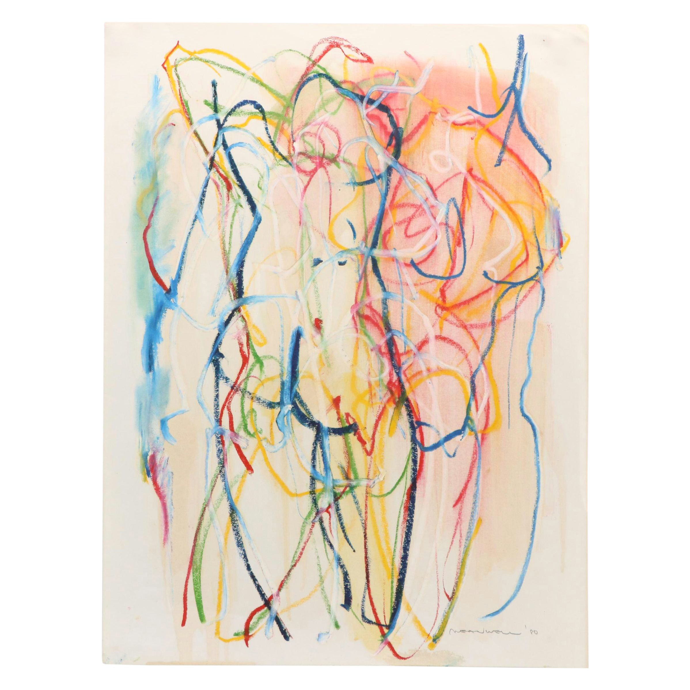 Jack Meanwell Modern Abstract Mixed Media Painting, 1980