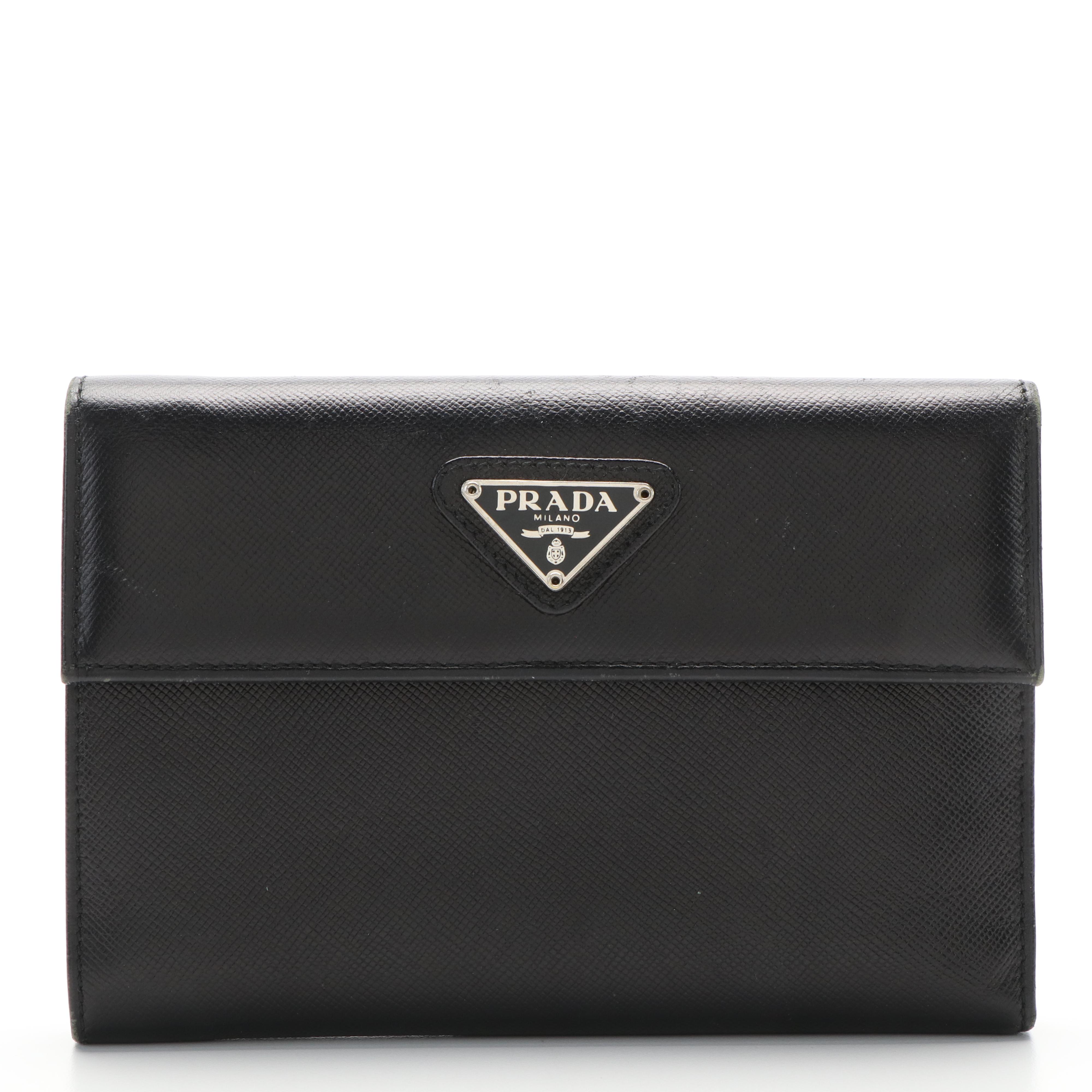 Prada Triangle Logo Saffiano Leather Trifold Wallet