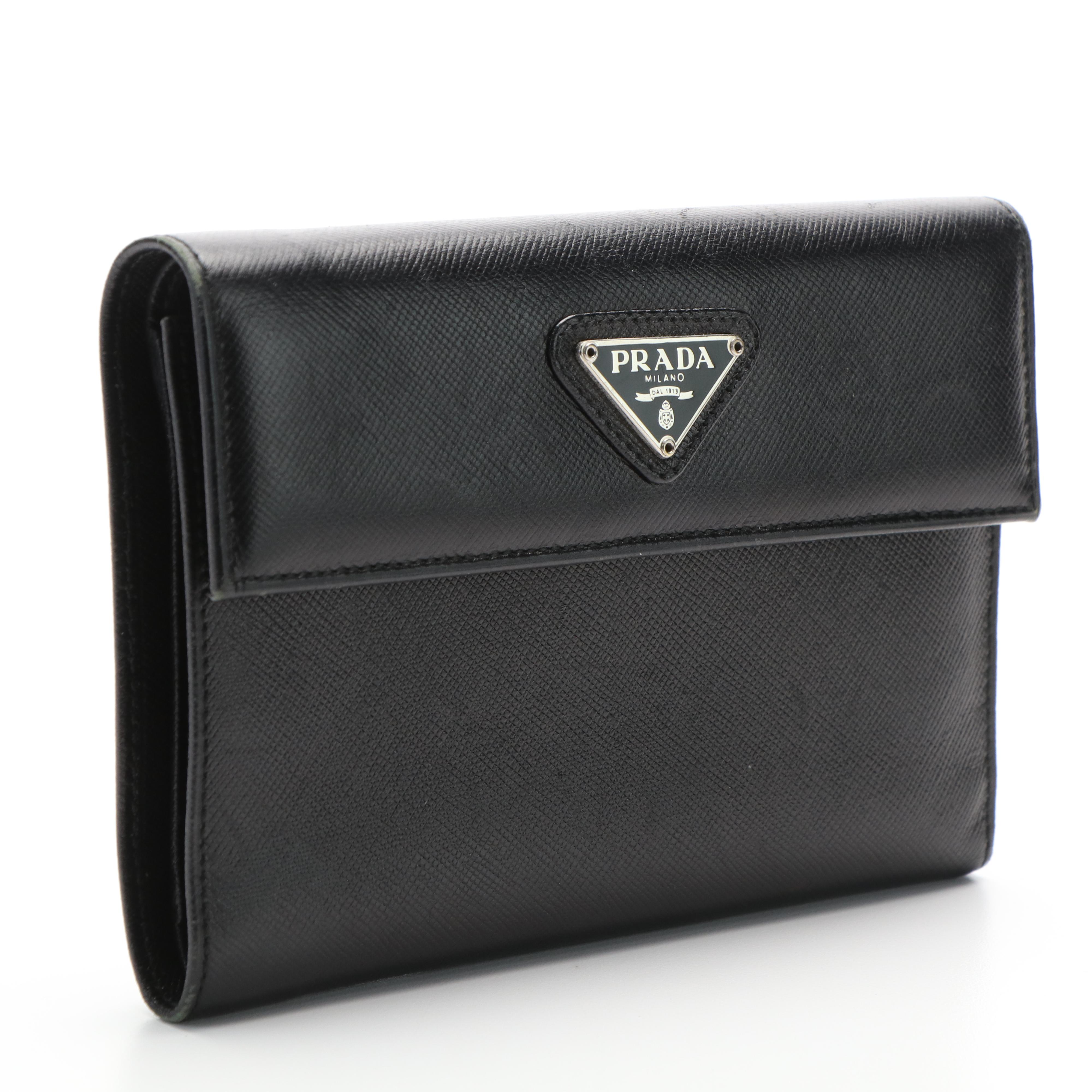 Prada Triangle Logo Saffiano Leather Trifold Wallet