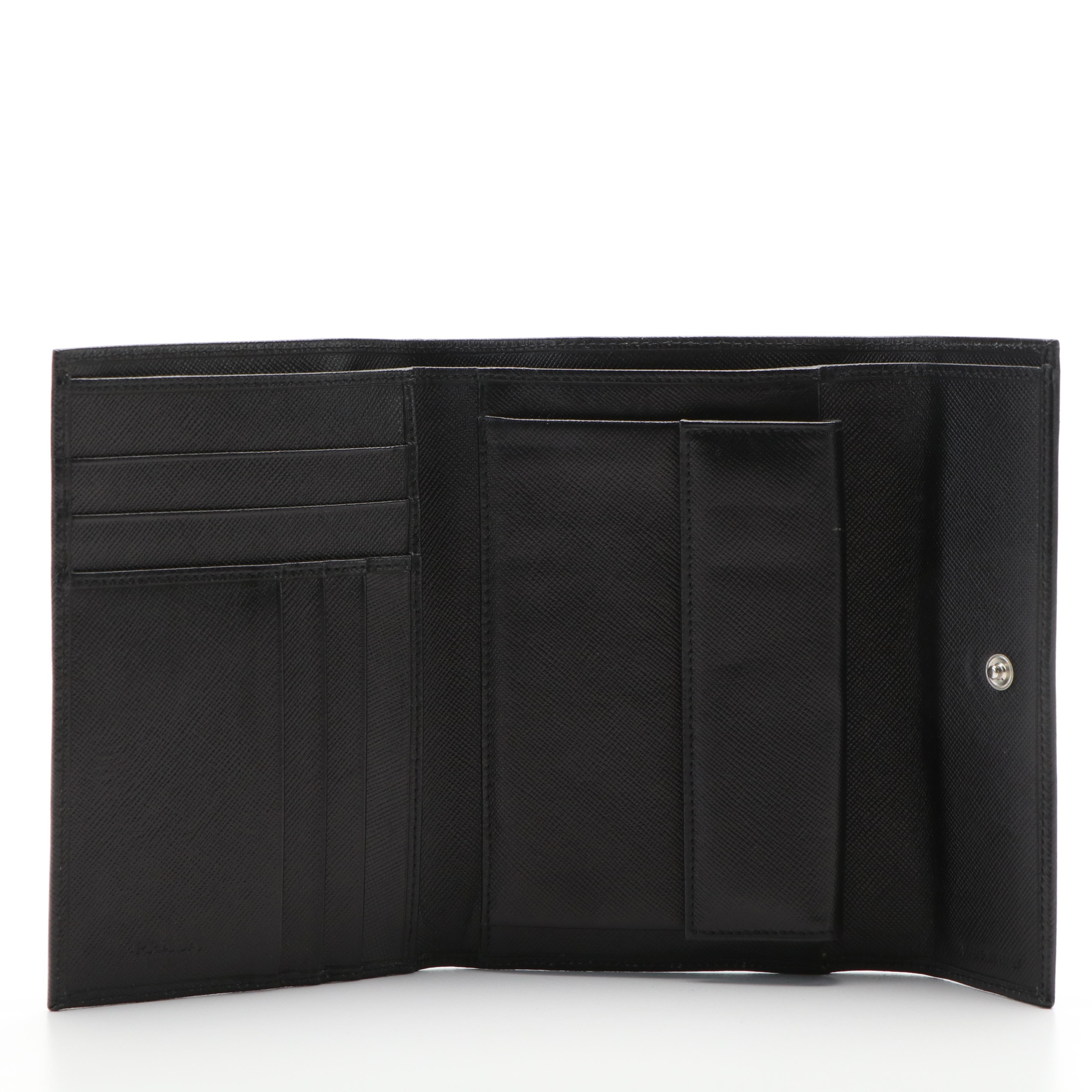 Prada Triangle Logo Saffiano Leather Trifold Wallet