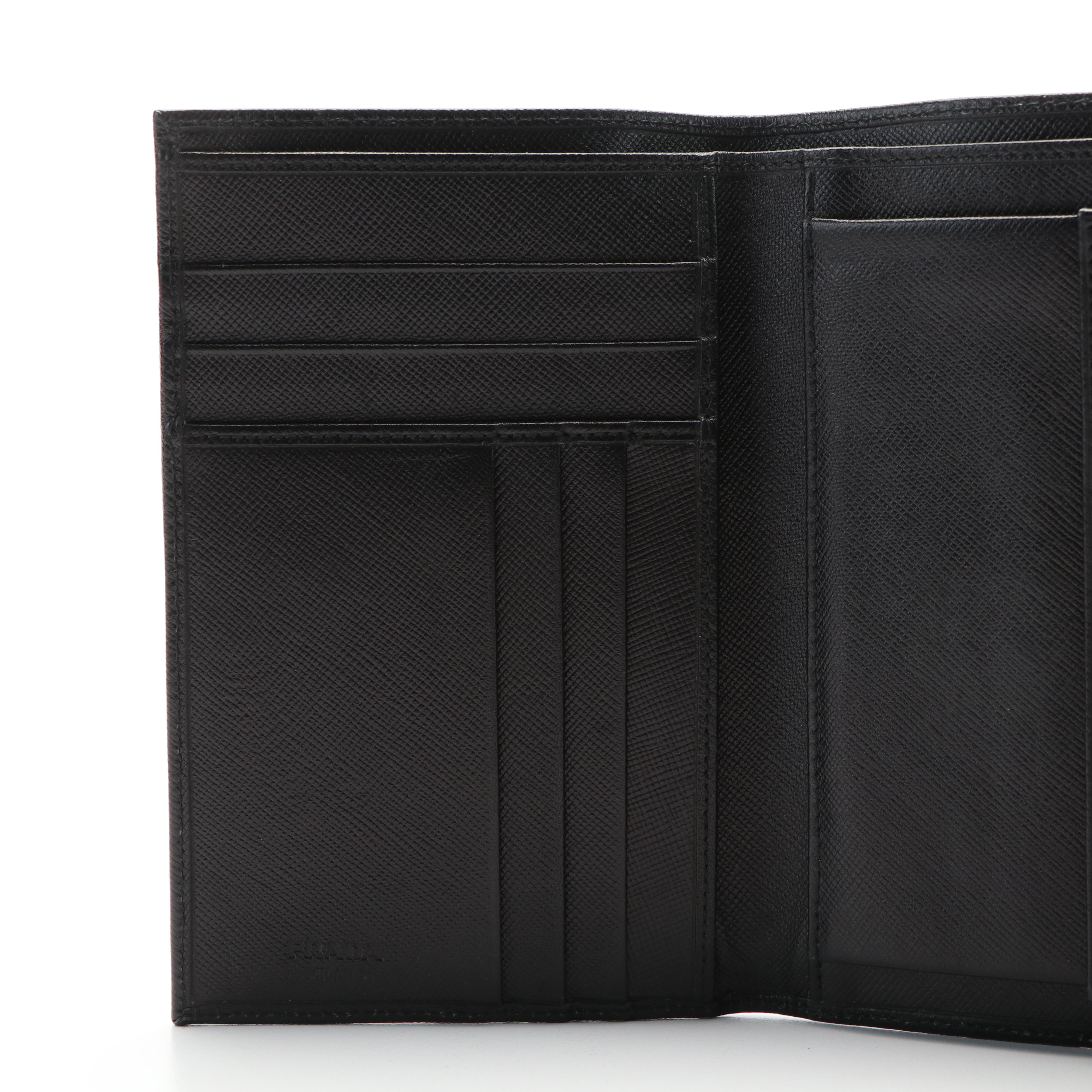 Prada Triangle Logo Saffiano Leather Trifold Wallet