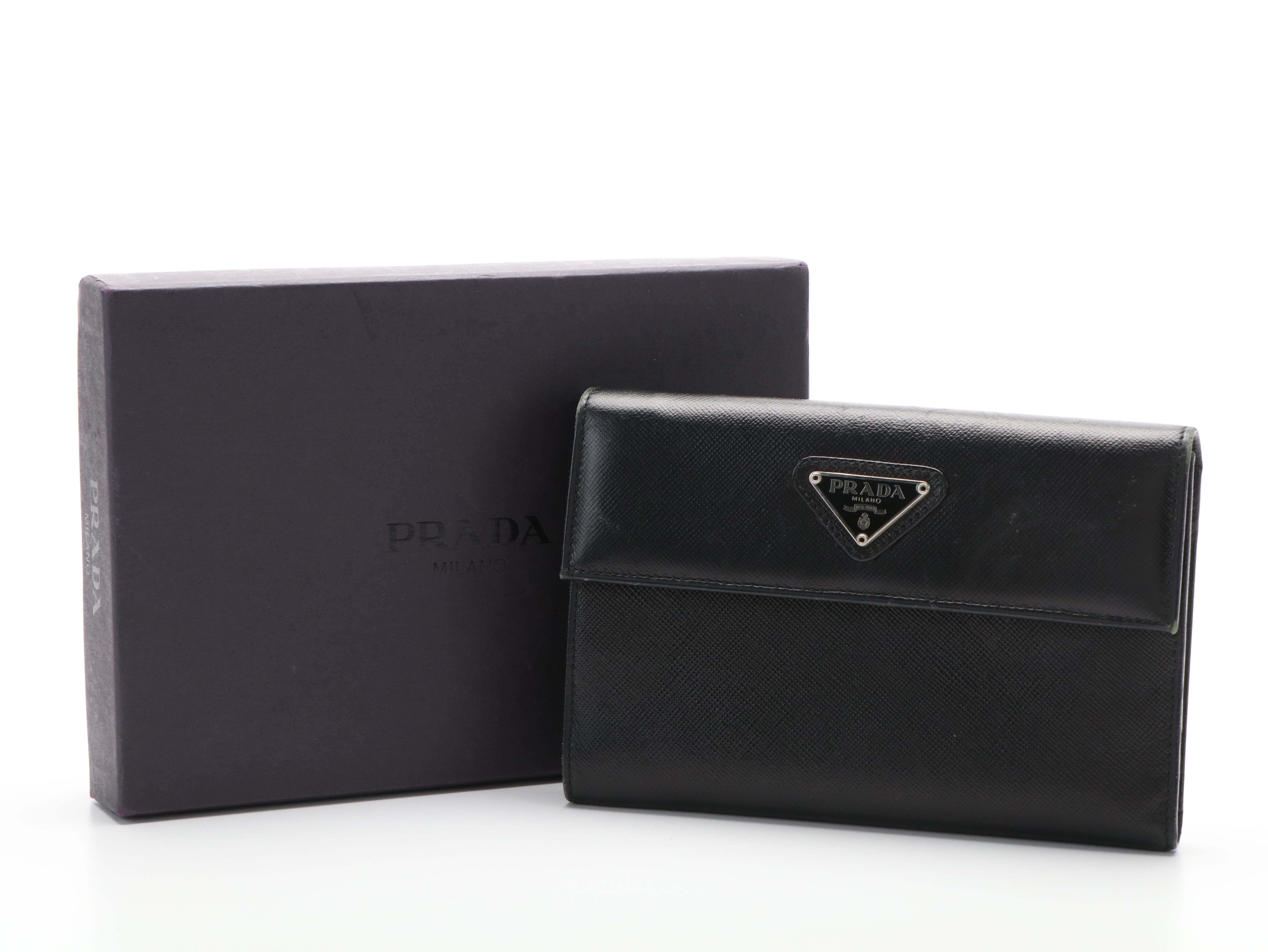 Prada Triangle Logo Saffiano Leather Trifold Wallet