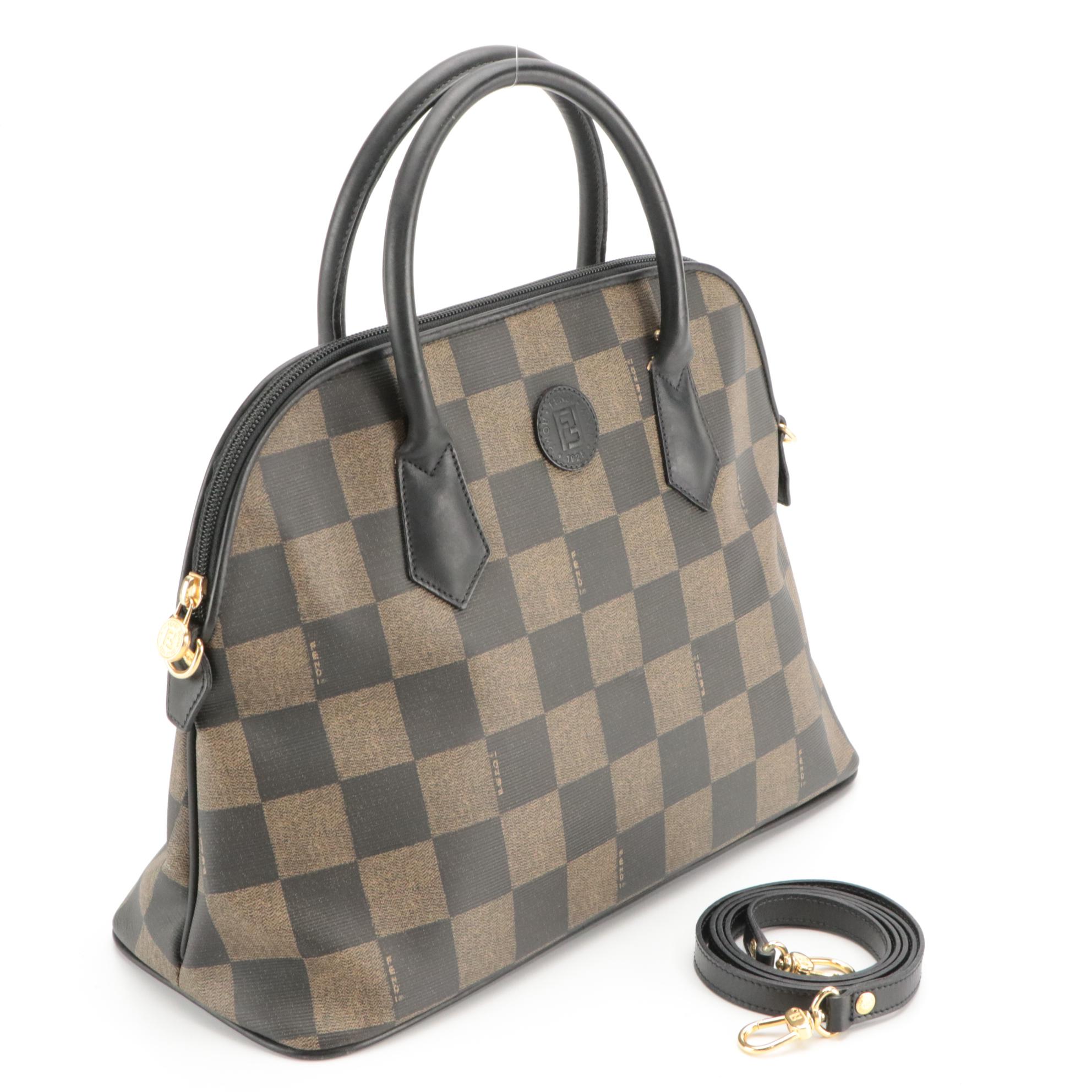 Fendi Two-Way Dome Bag in Pequin Checkerboard Coated Canvas and Leather