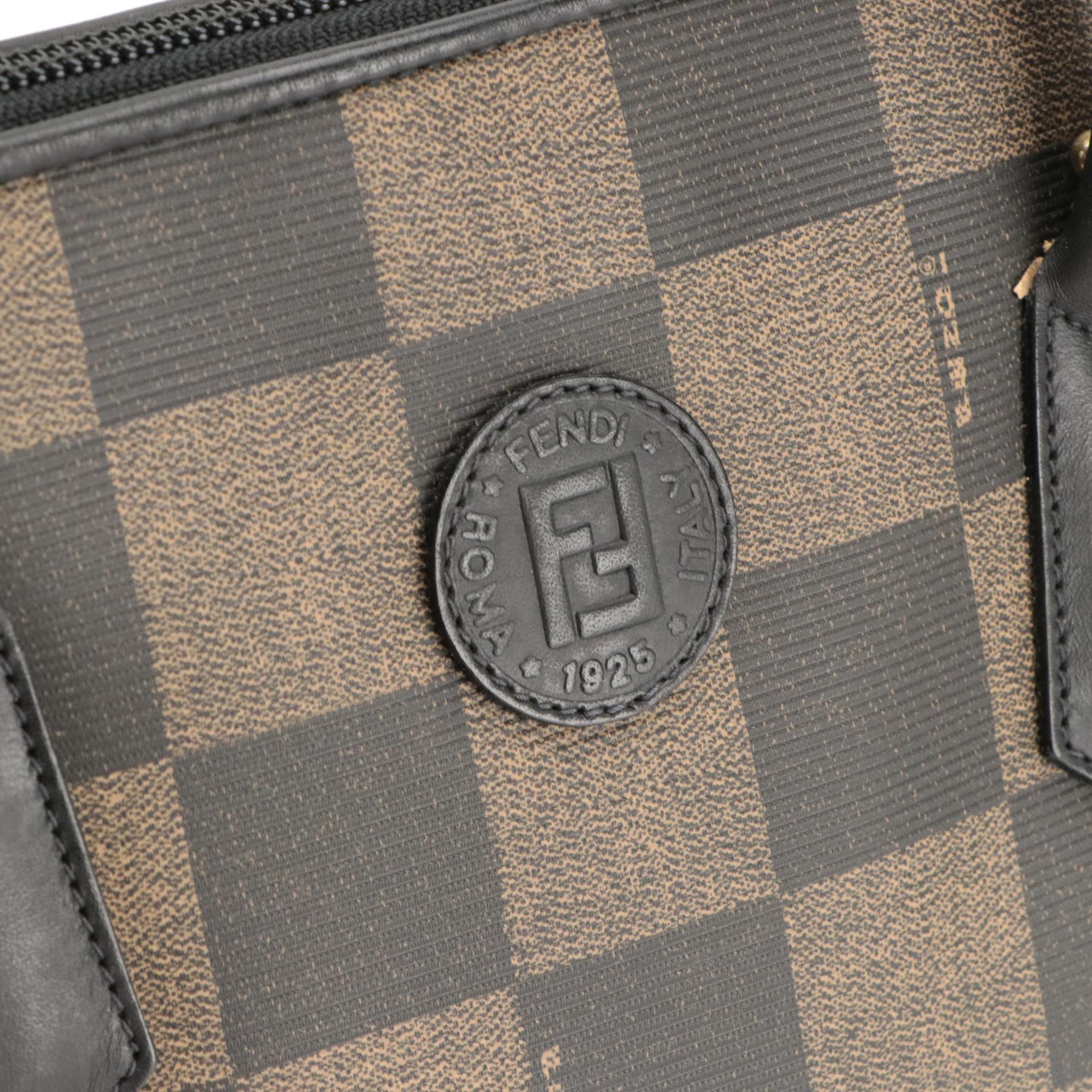 Fendi Two-Way Dome Bag in Pequin Checkerboard Coated Canvas and Leather