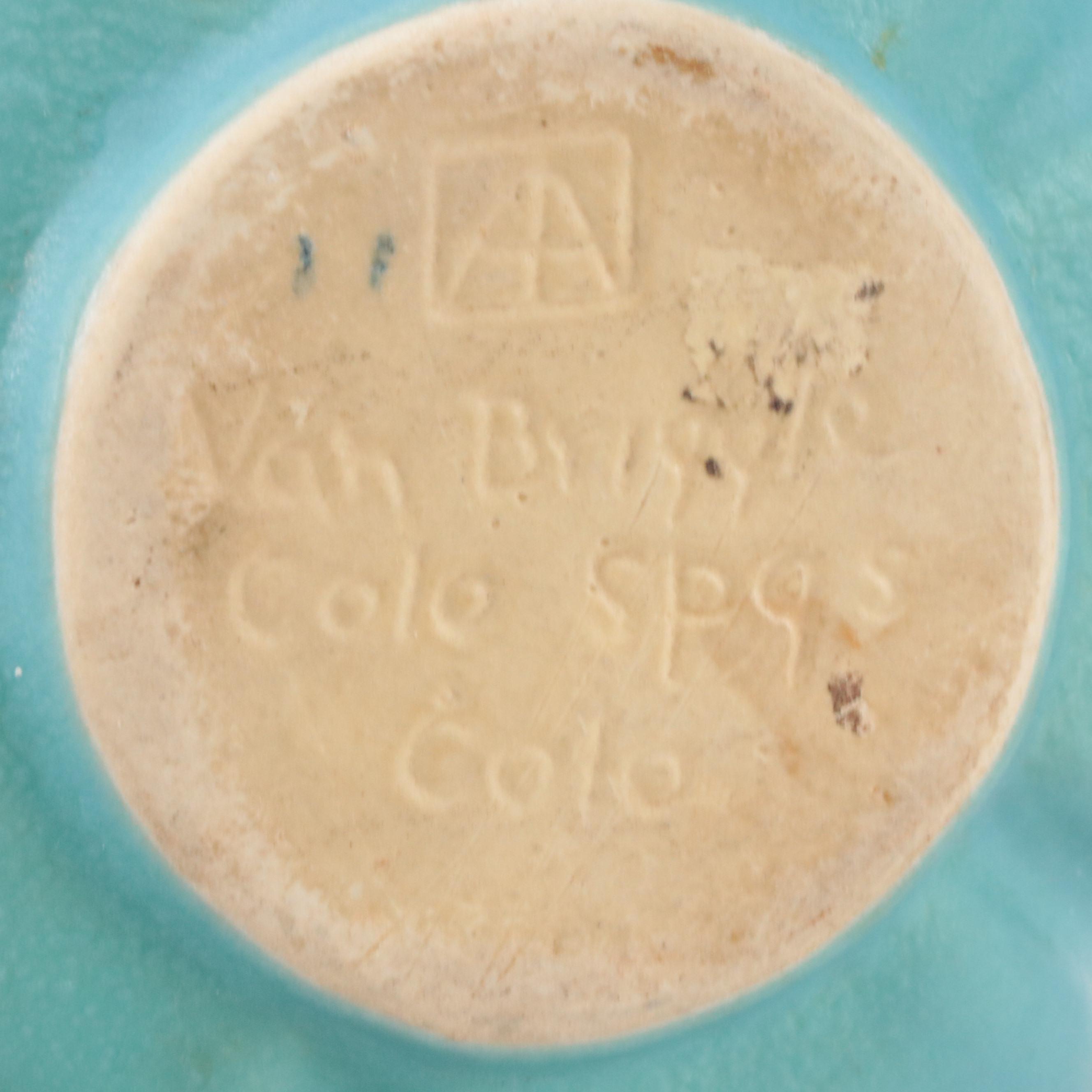 Van Briggle Art Pottery Blue Matte Glaze Lotus Bowl, Floral Frog, and Vase