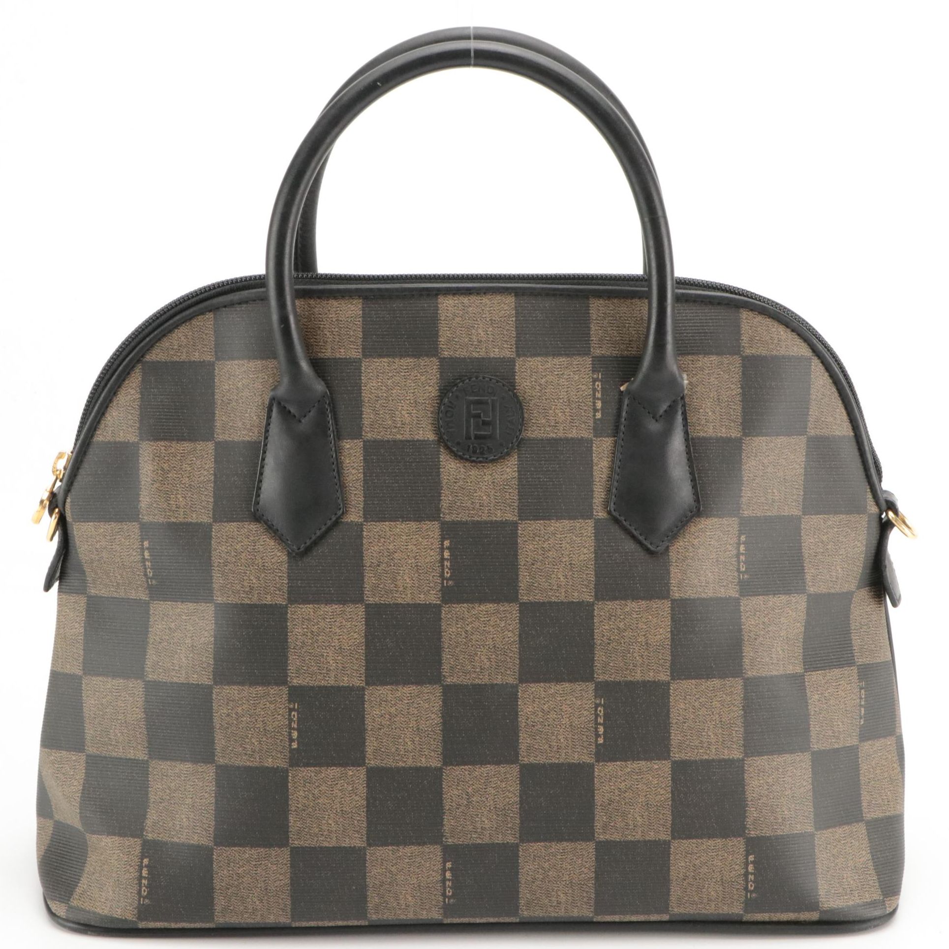 Fendi Two-Way Dome Bag in Pequin Checkerboard Coated Canvas and Leather