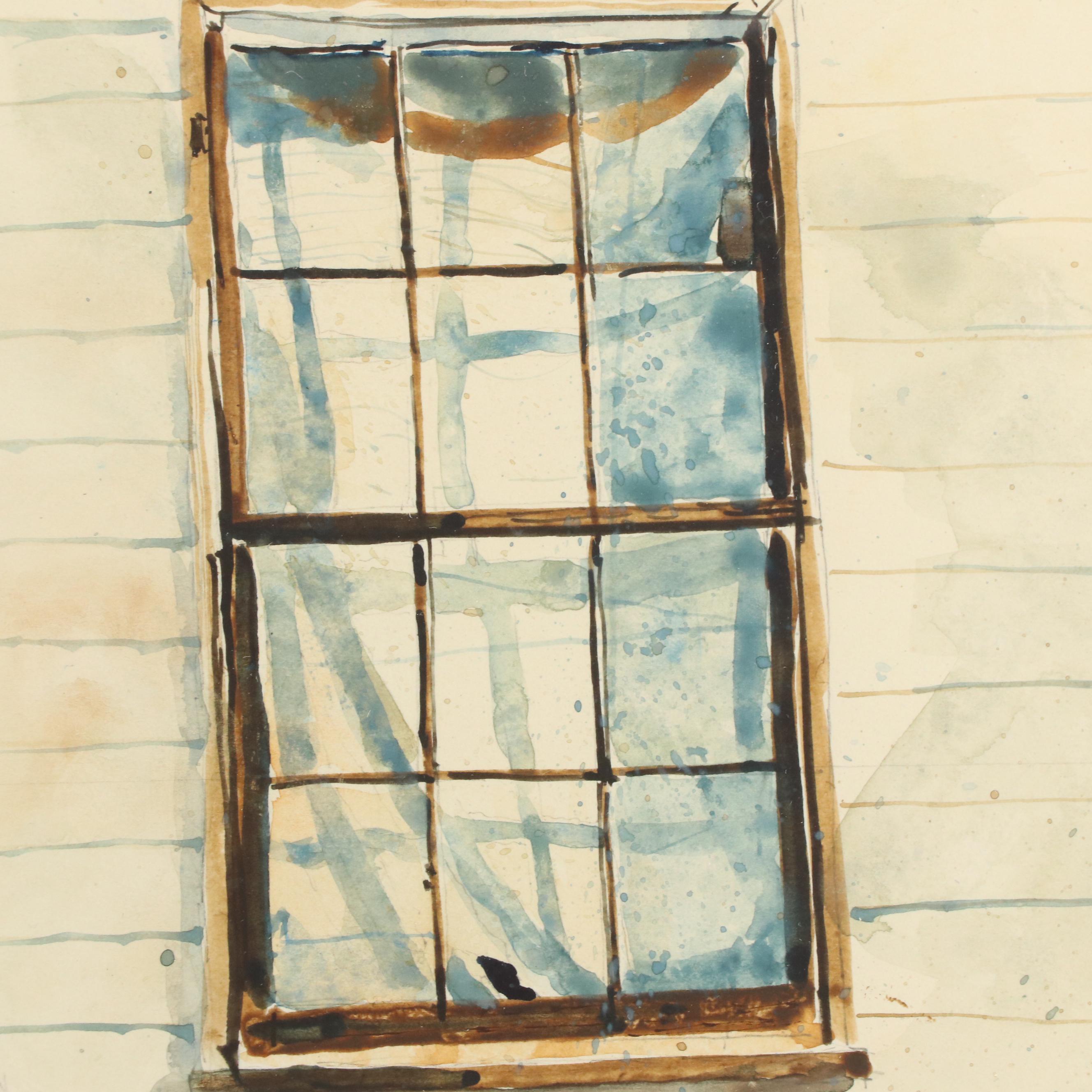 Gary Akers Watercolor Painting of Winter Landscape With Farmhouse