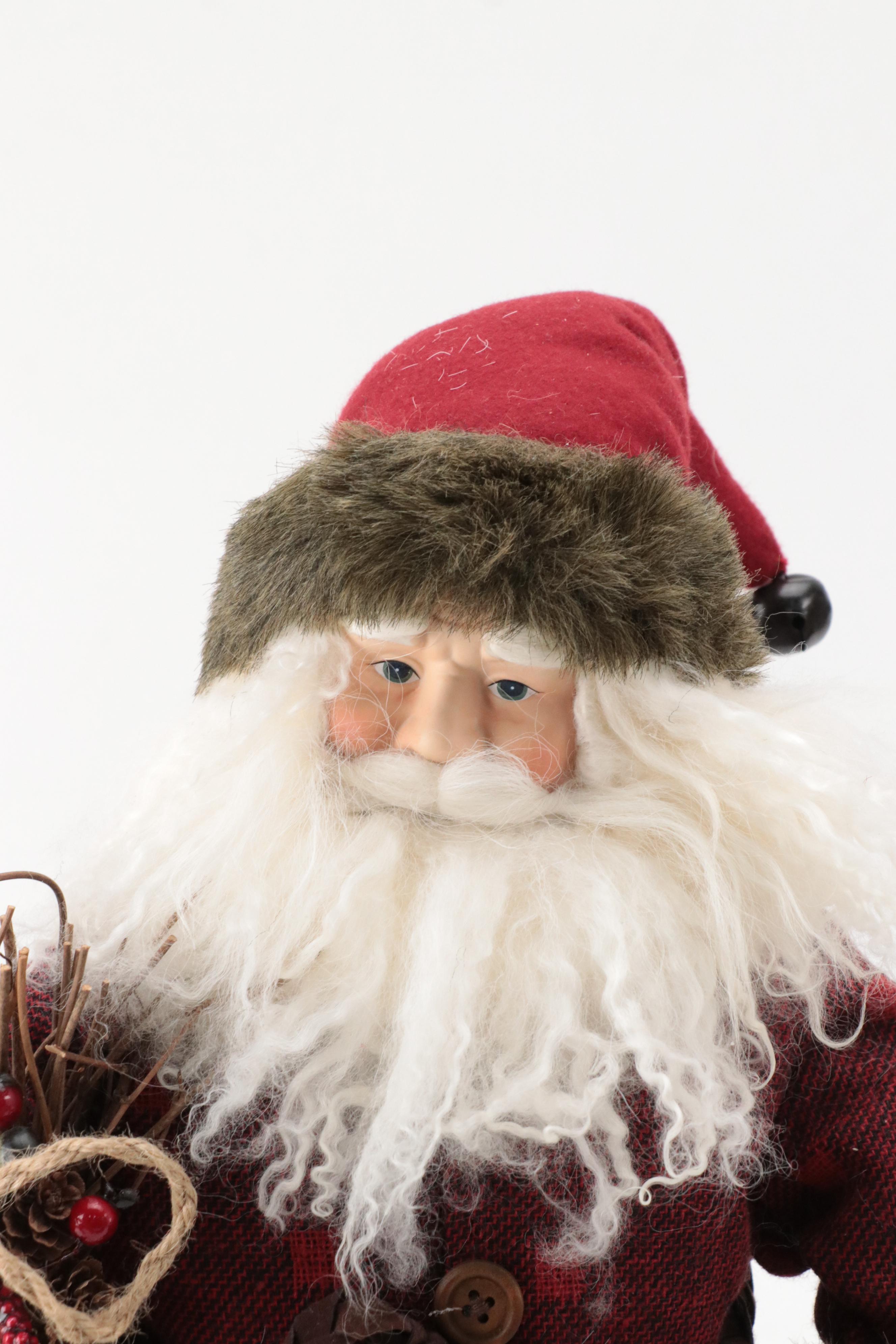 Faux Fur and Fabric Dressed Resin Santa Claus Figurines