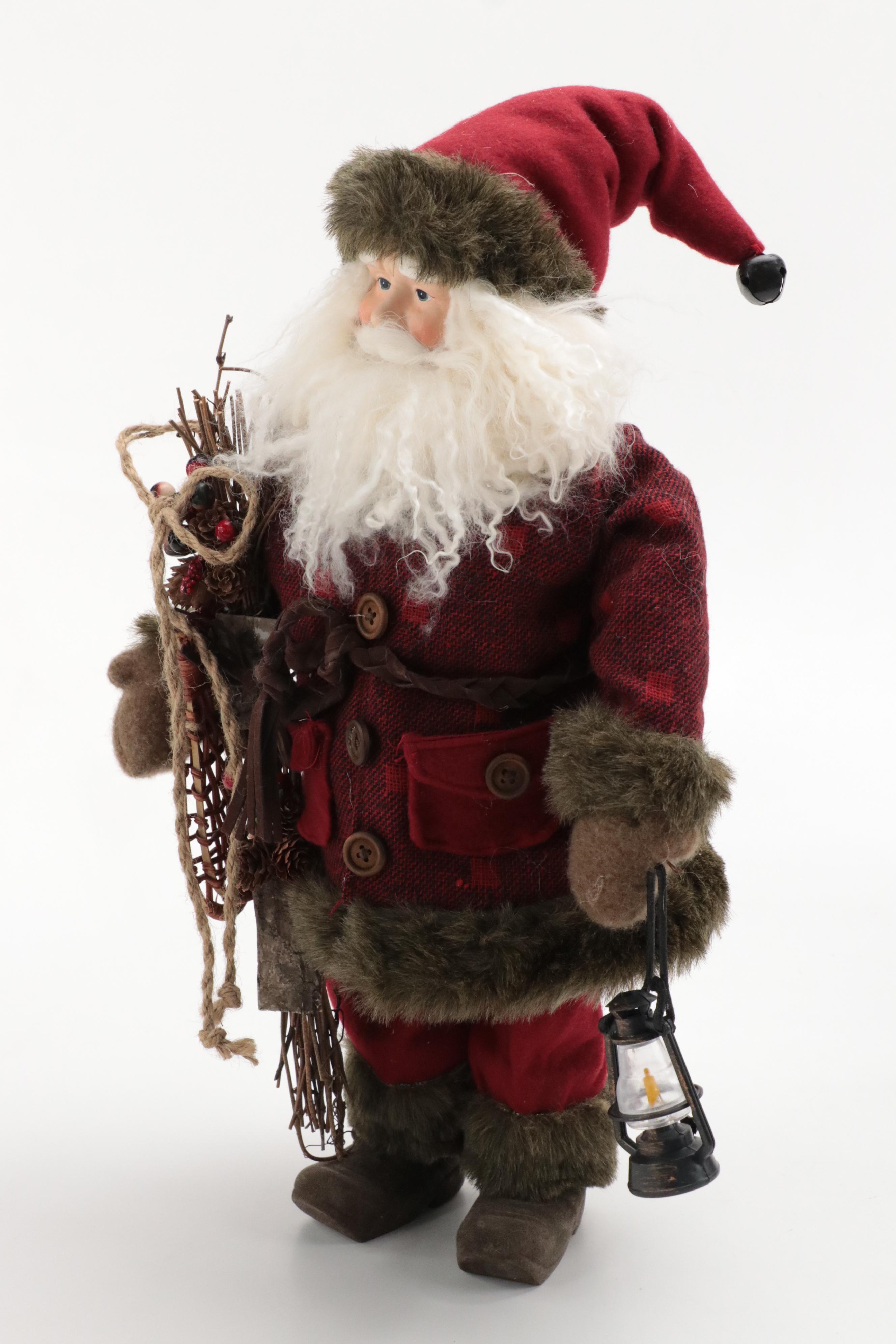 Faux Fur and Fabric Dressed Resin Santa Claus Figurines