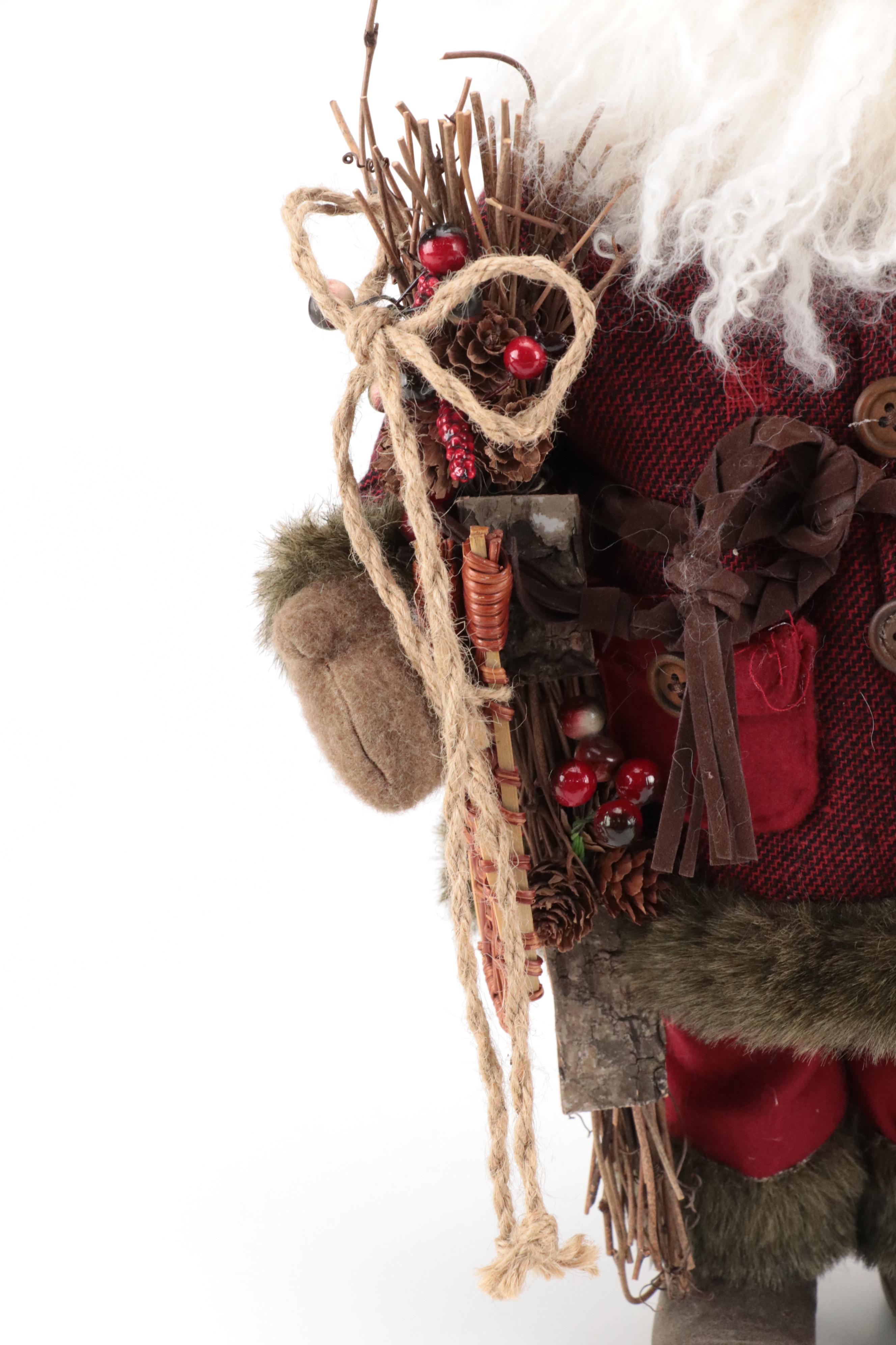 Faux Fur and Fabric Dressed Resin Santa Claus Figurines