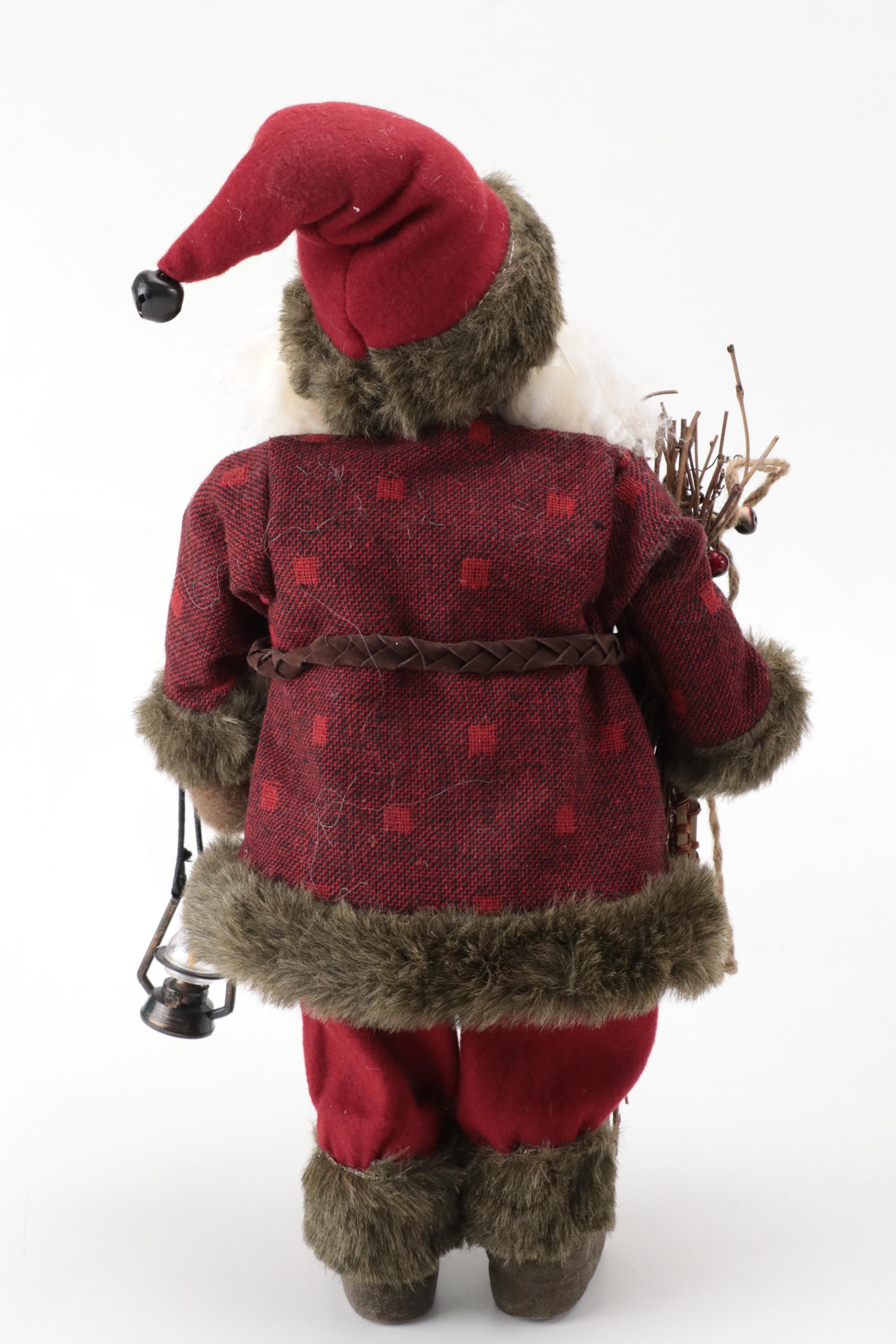 Faux Fur and Fabric Dressed Resin Santa Claus Figurines