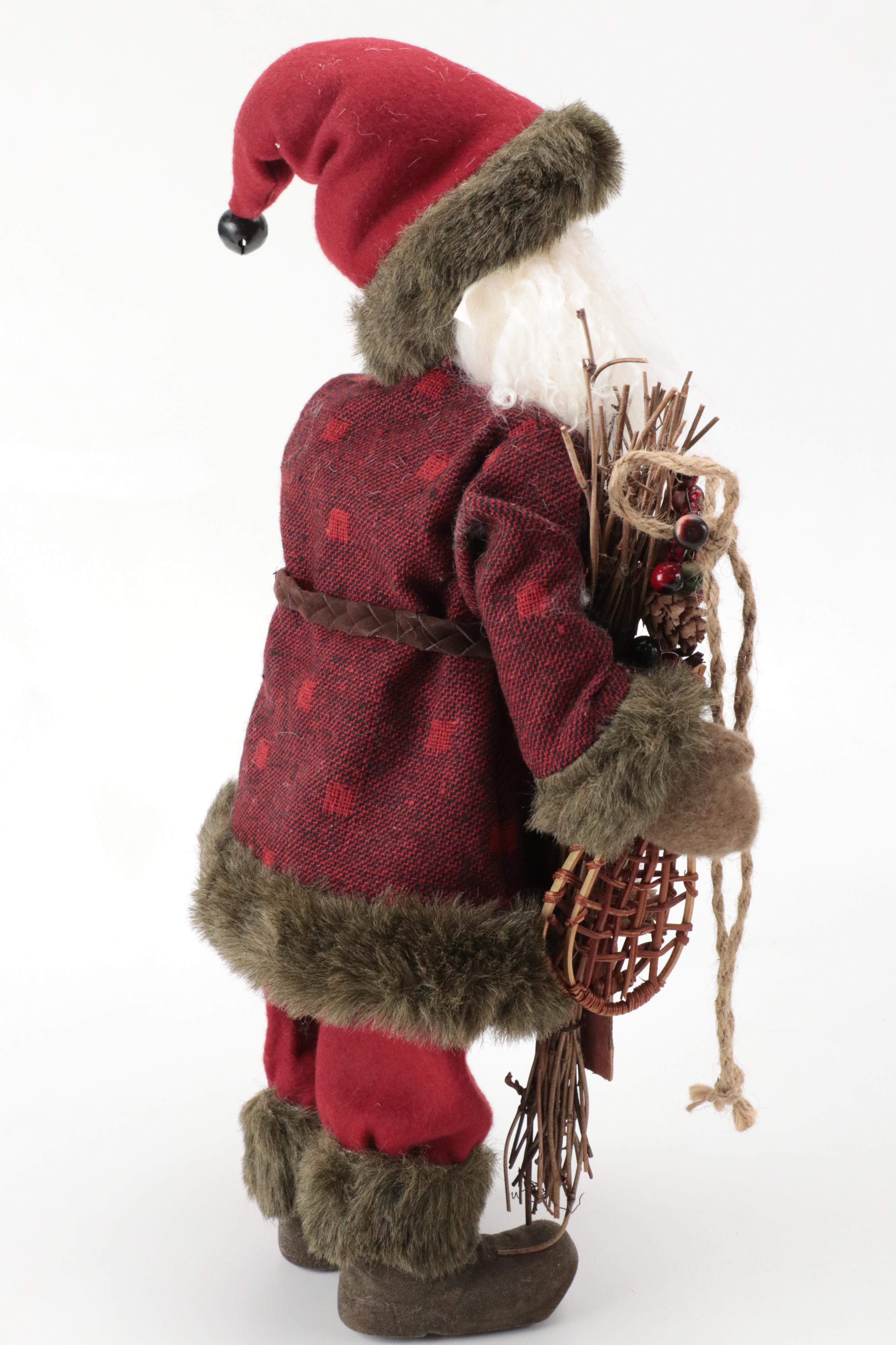 Faux Fur and Fabric Dressed Resin Santa Claus Figurines