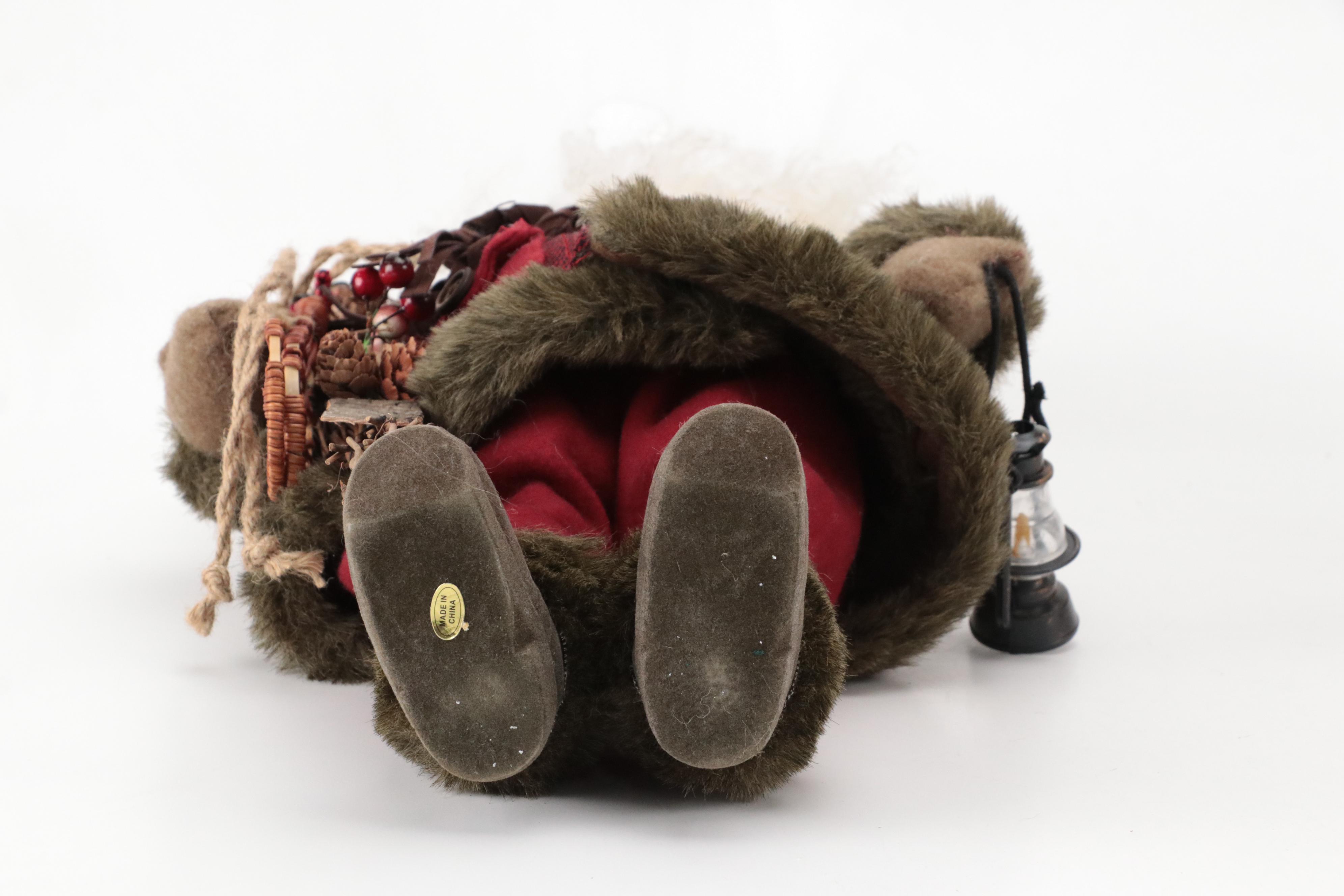 Faux Fur and Fabric Dressed Resin Santa Claus Figurines