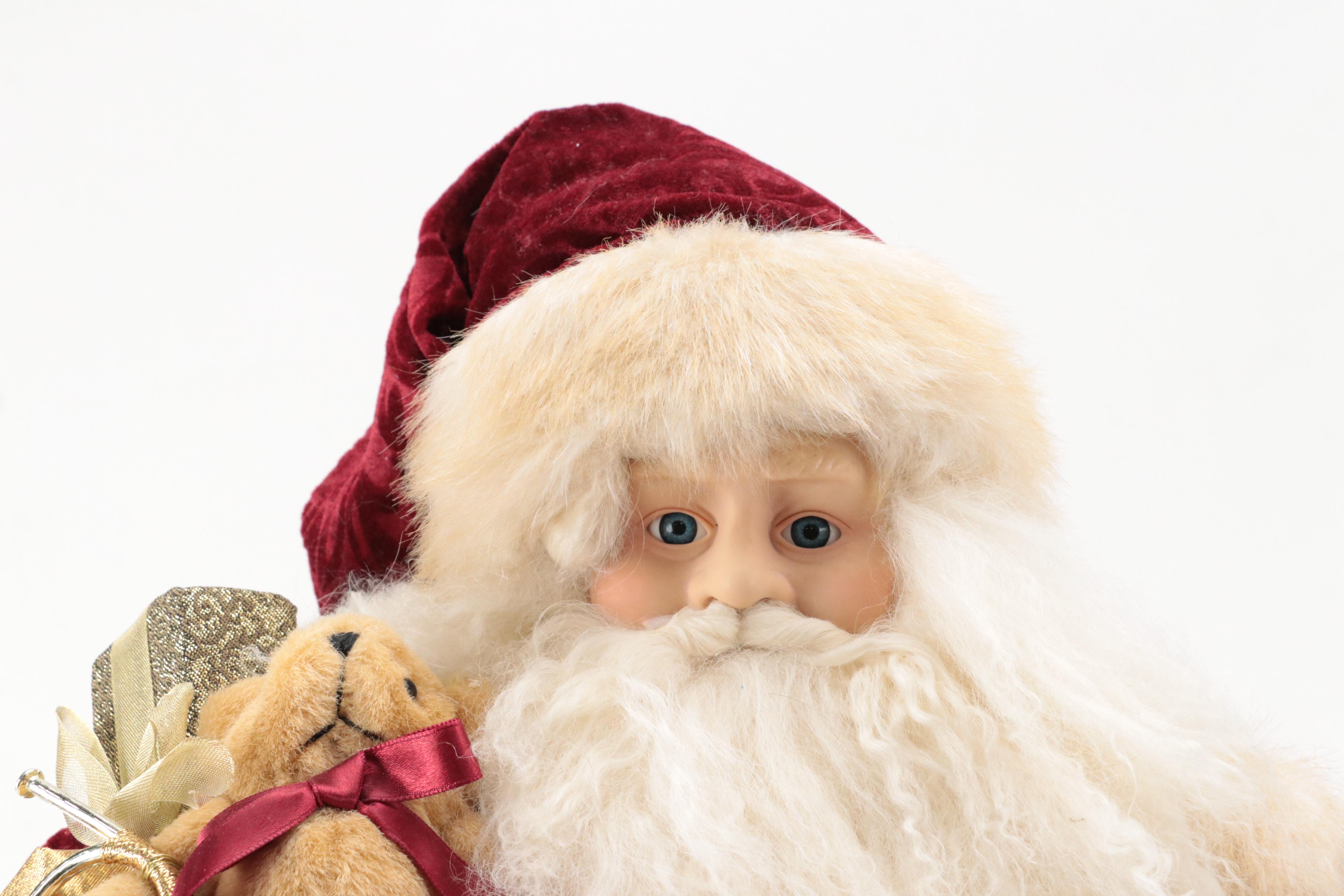 Faux Fur and Fabric Dressed Resin Santa Claus Figurines
