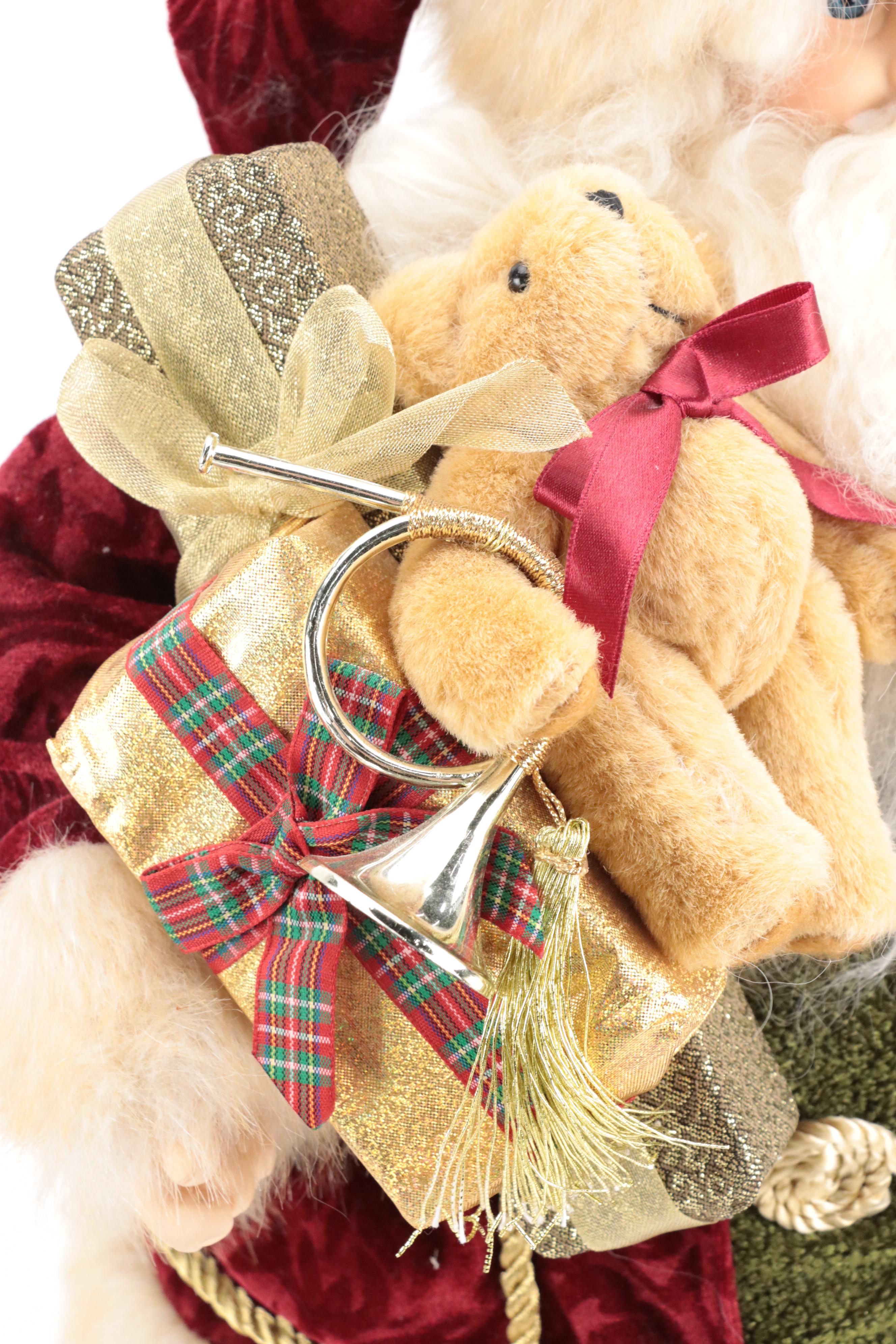 Faux Fur and Fabric Dressed Resin Santa Claus Figurines