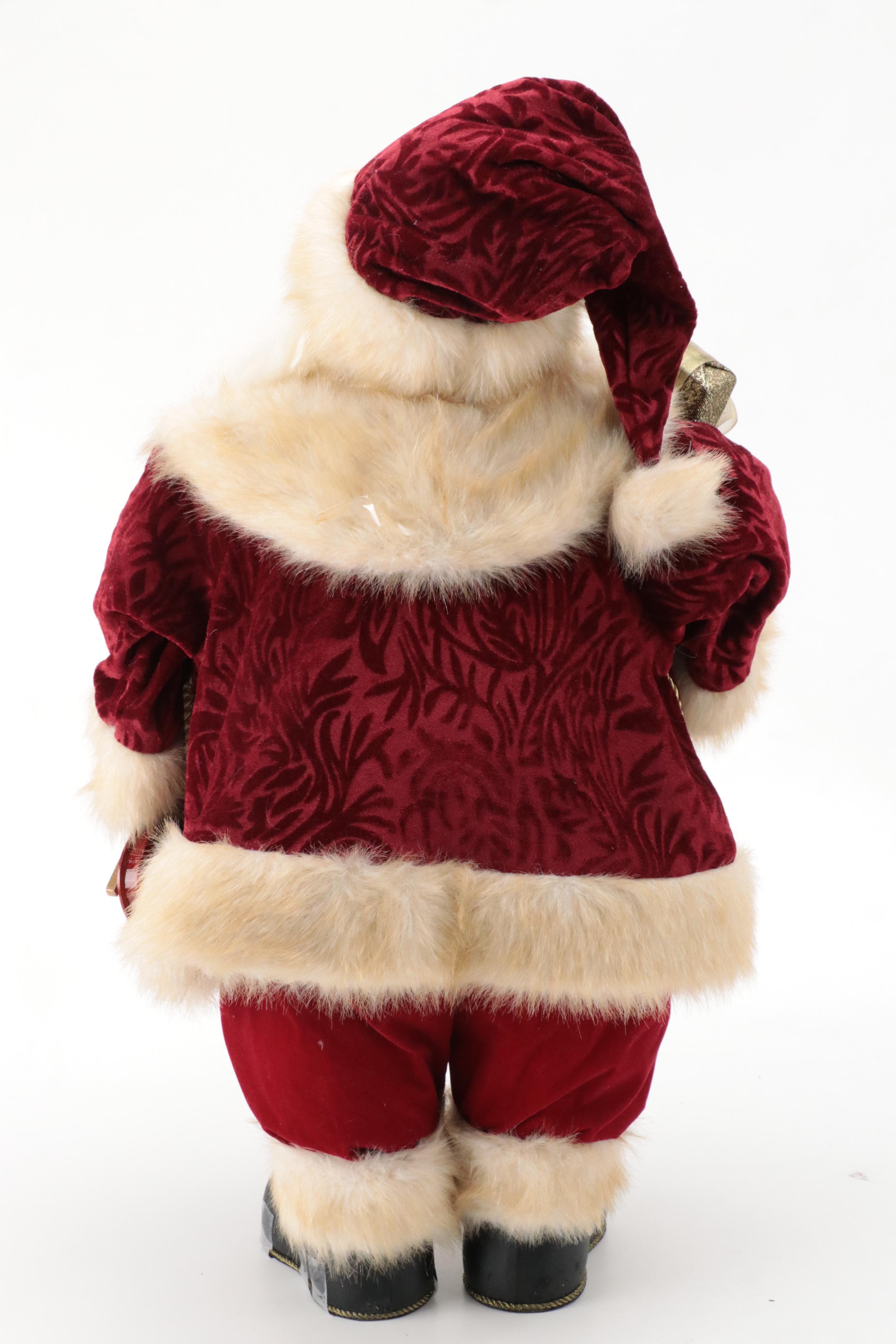 Faux Fur and Fabric Dressed Resin Santa Claus Figurines