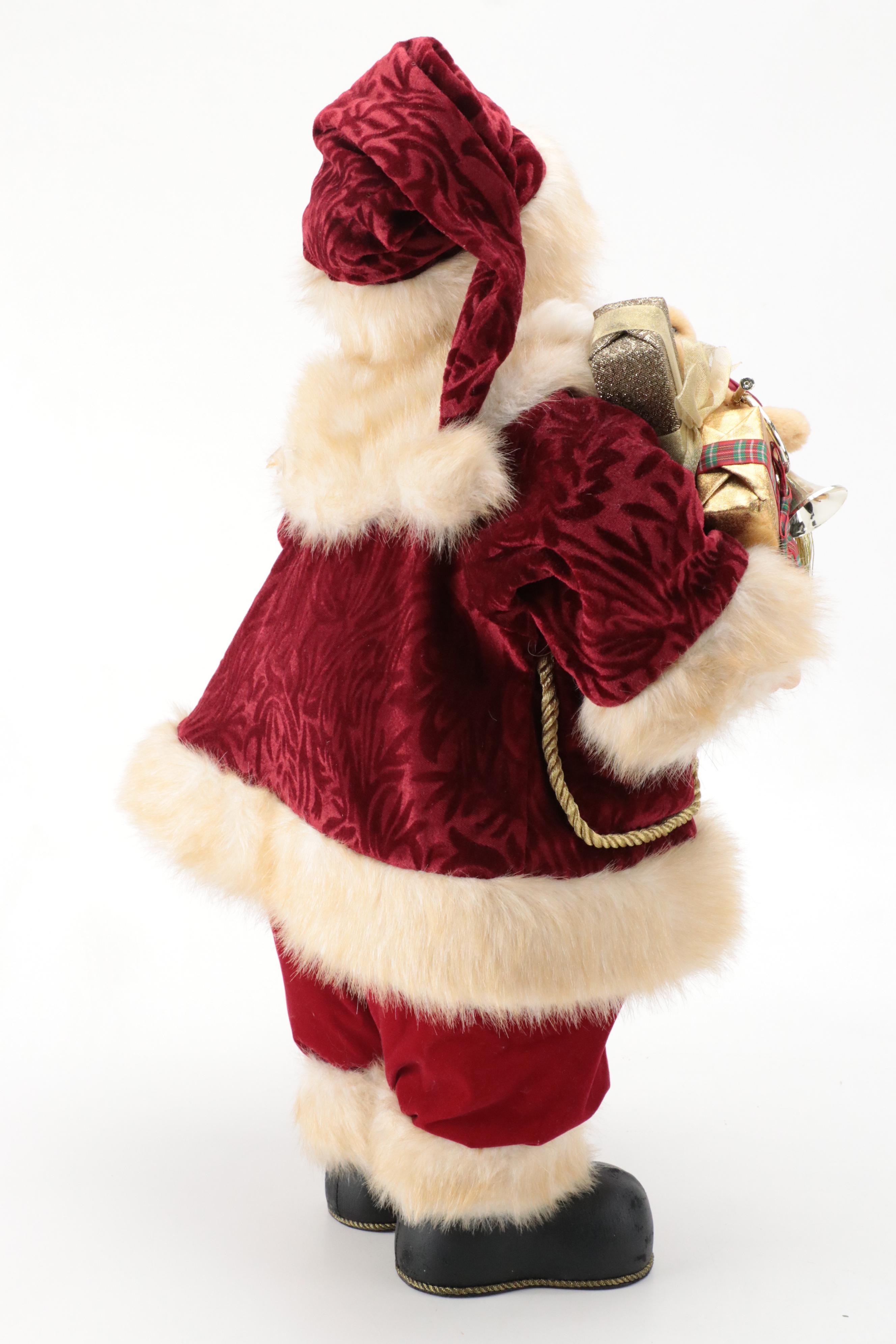 Faux Fur and Fabric Dressed Resin Santa Claus Figurines