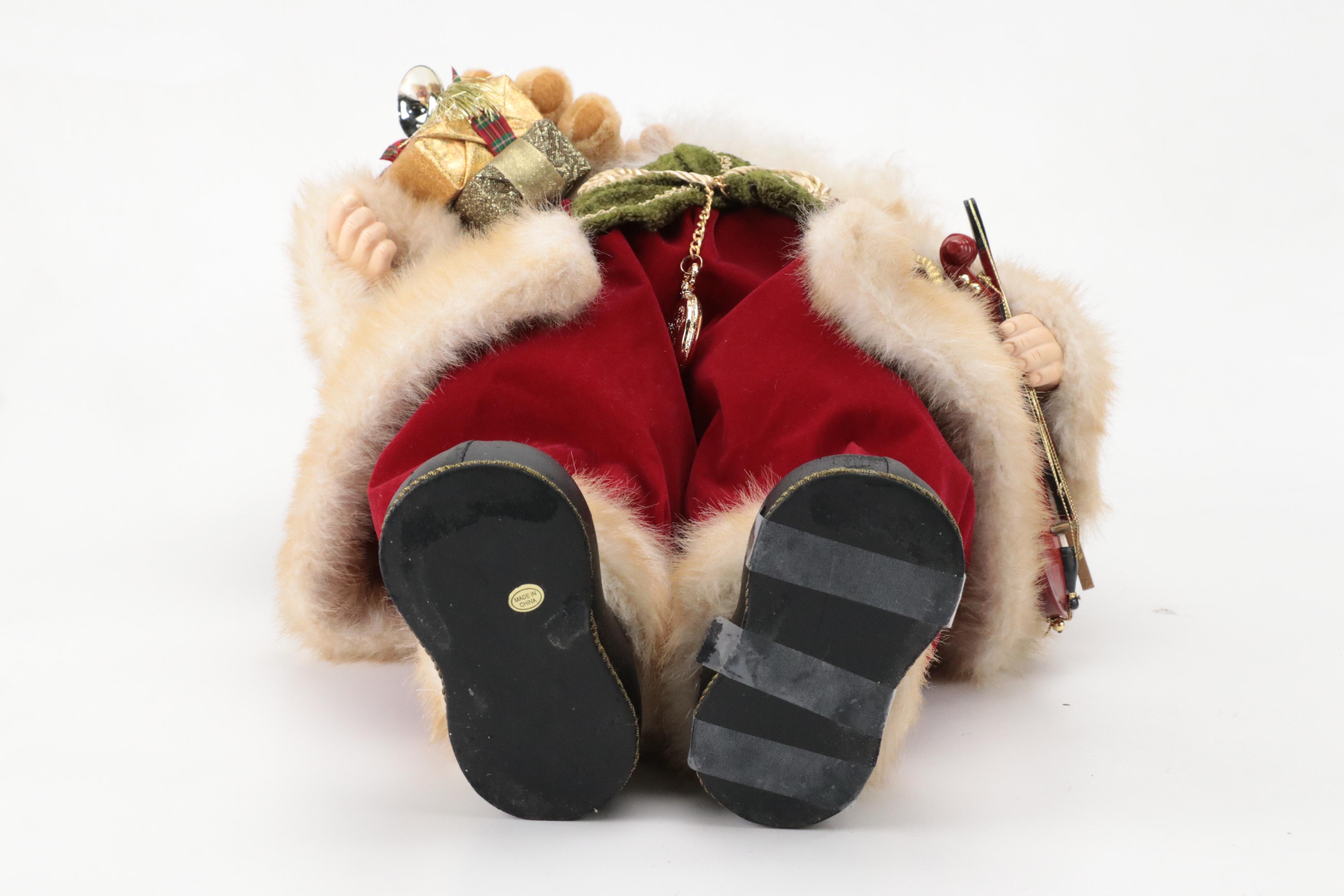 Faux Fur and Fabric Dressed Resin Santa Claus Figurines