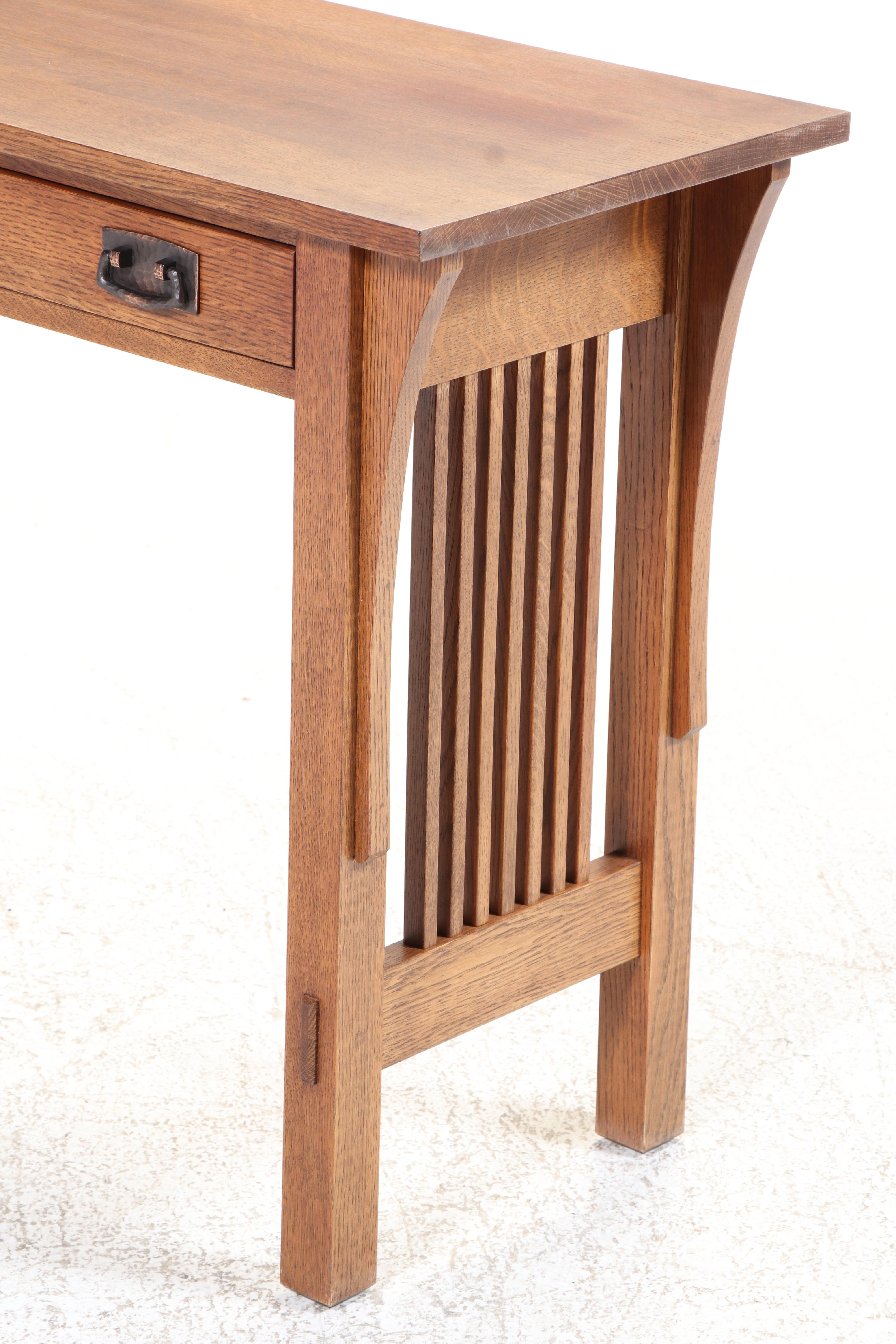 Stickley Arts and Crafts Style Quartersawn Oak Two-Drawer Console Table