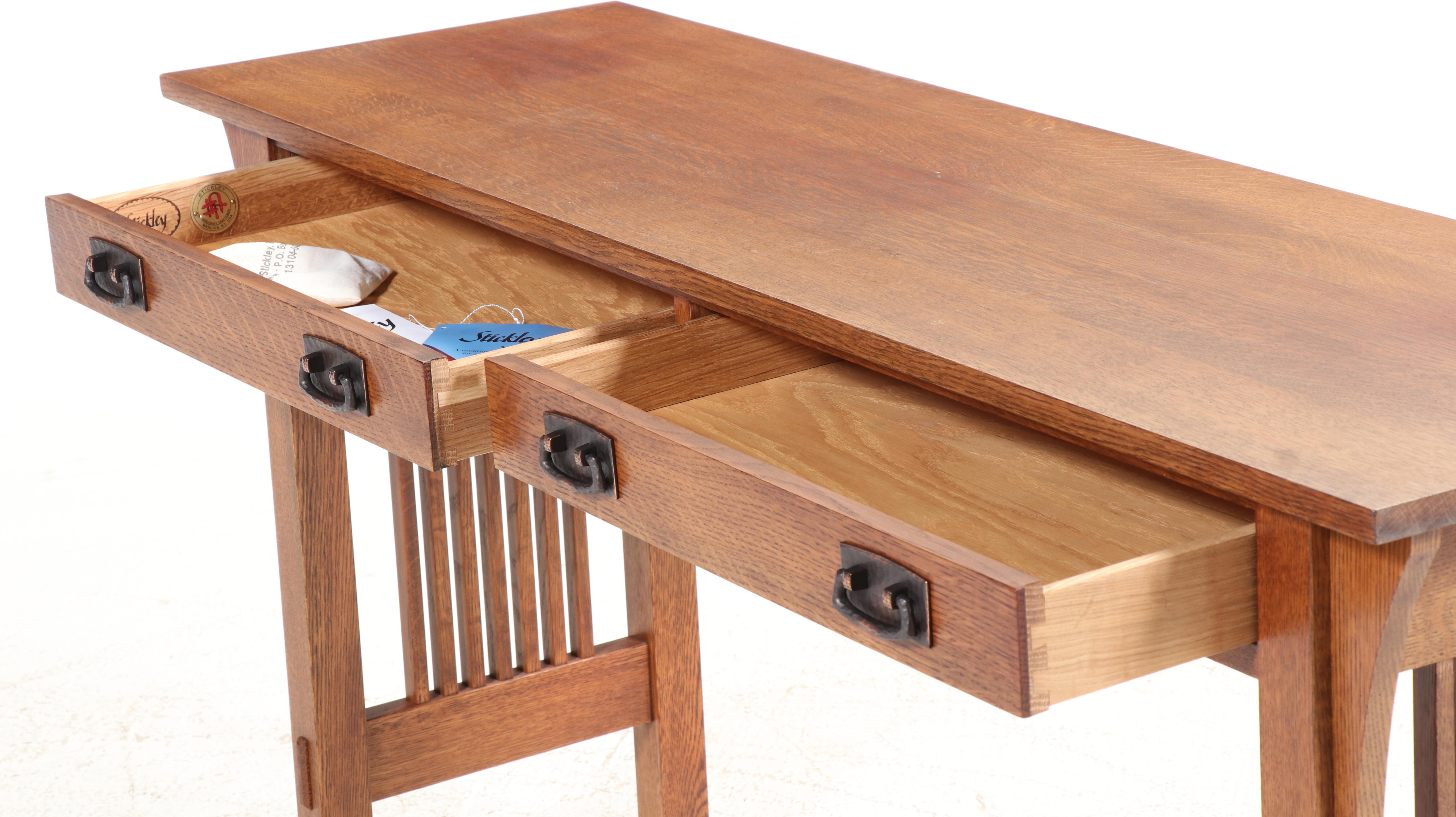 Stickley Arts and Crafts Style Quartersawn Oak Two-Drawer Console Table