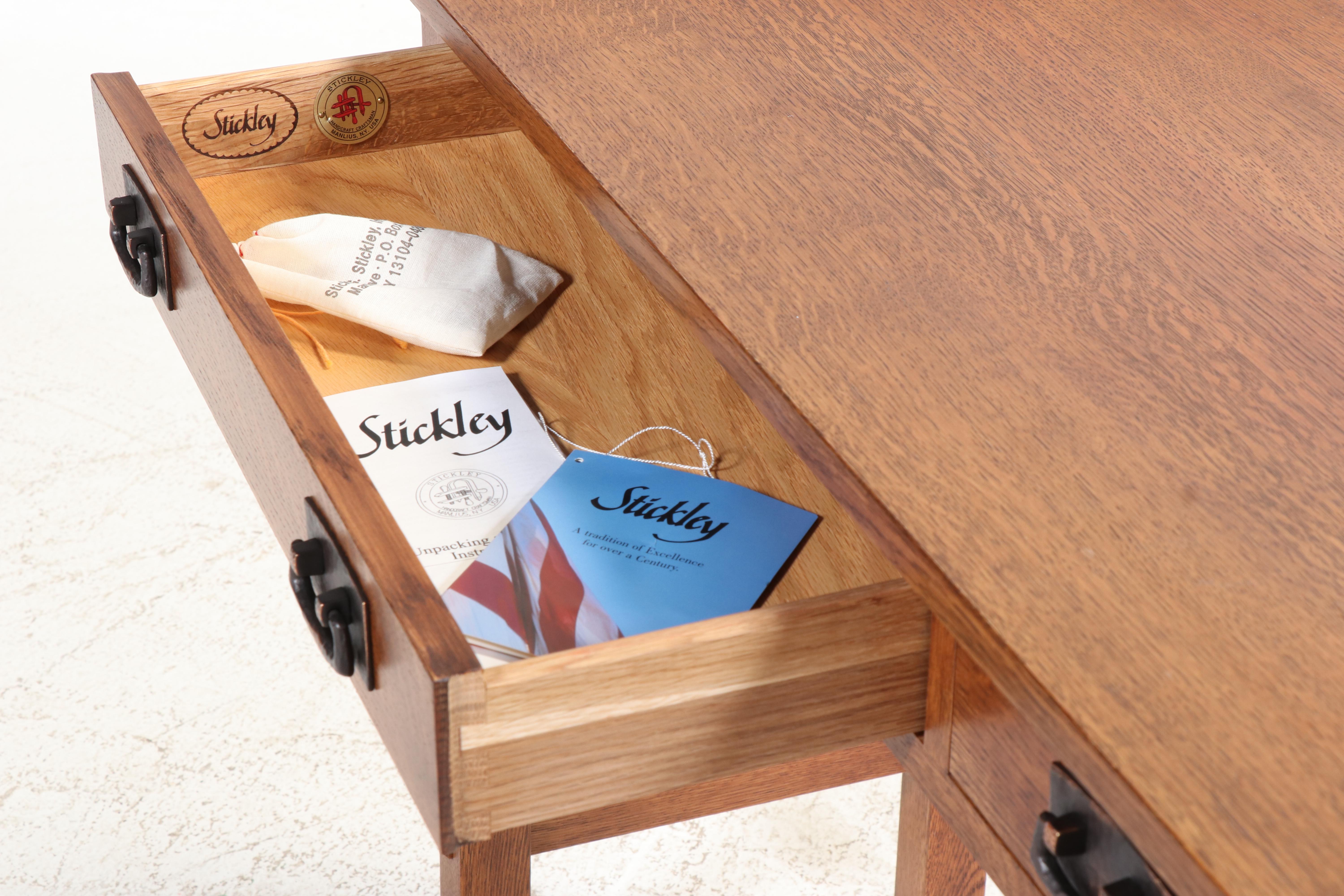 Stickley Arts and Crafts Style Quartersawn Oak Two-Drawer Console Table