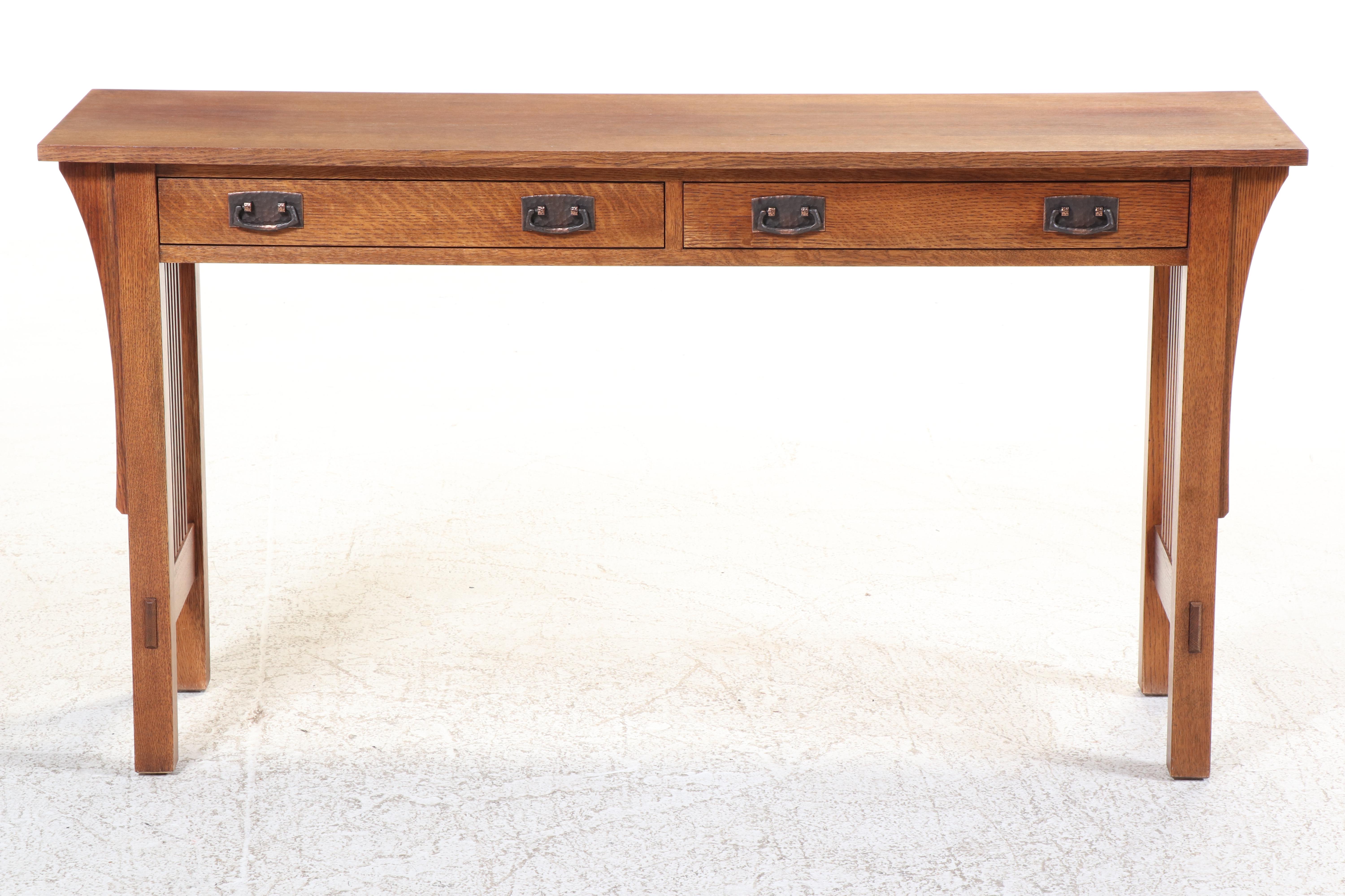 Stickley Arts and Crafts Style Quartersawn Oak Two-Drawer Console Table