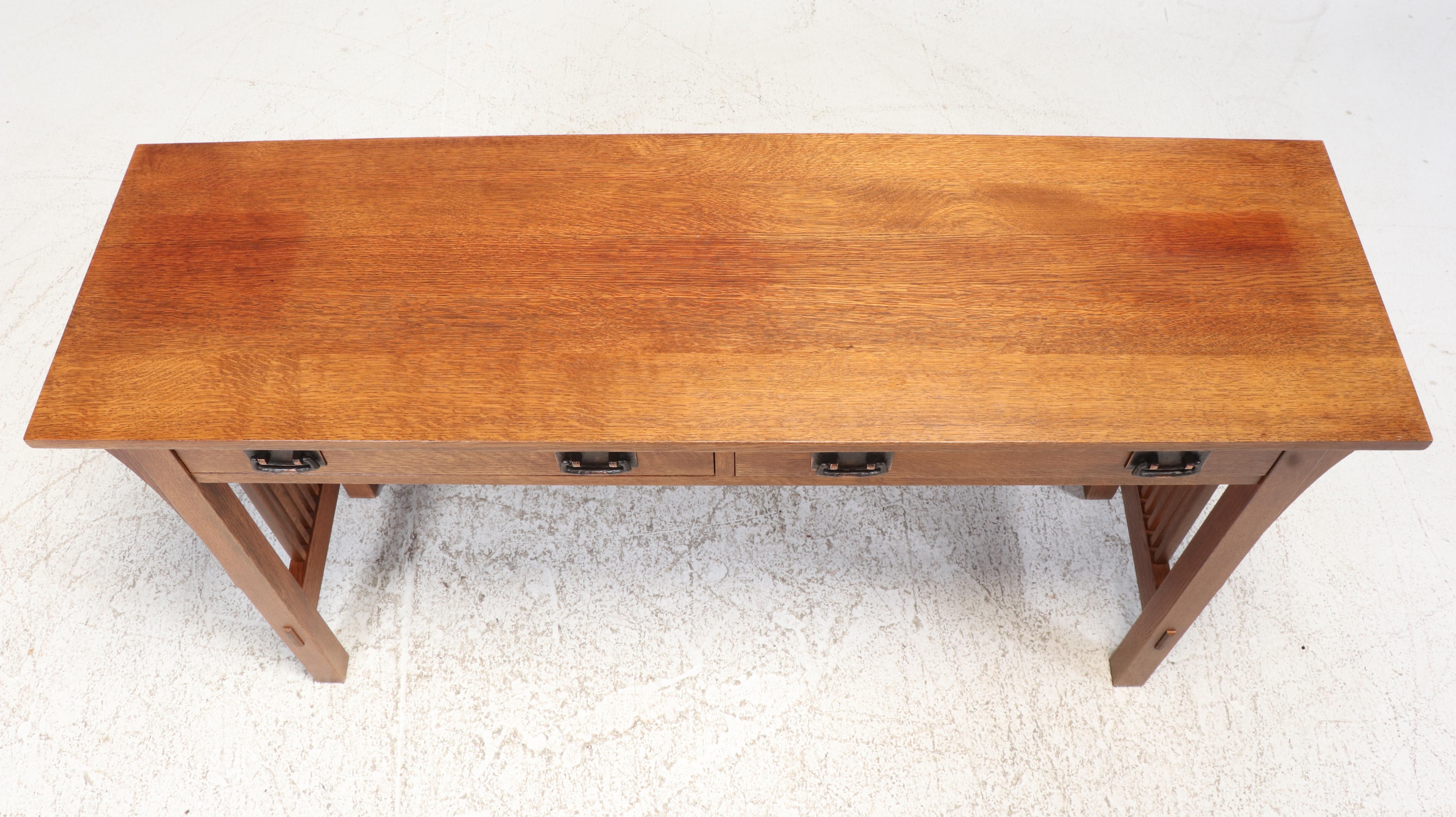 Stickley Arts and Crafts Style Quartersawn Oak Two-Drawer Console Table