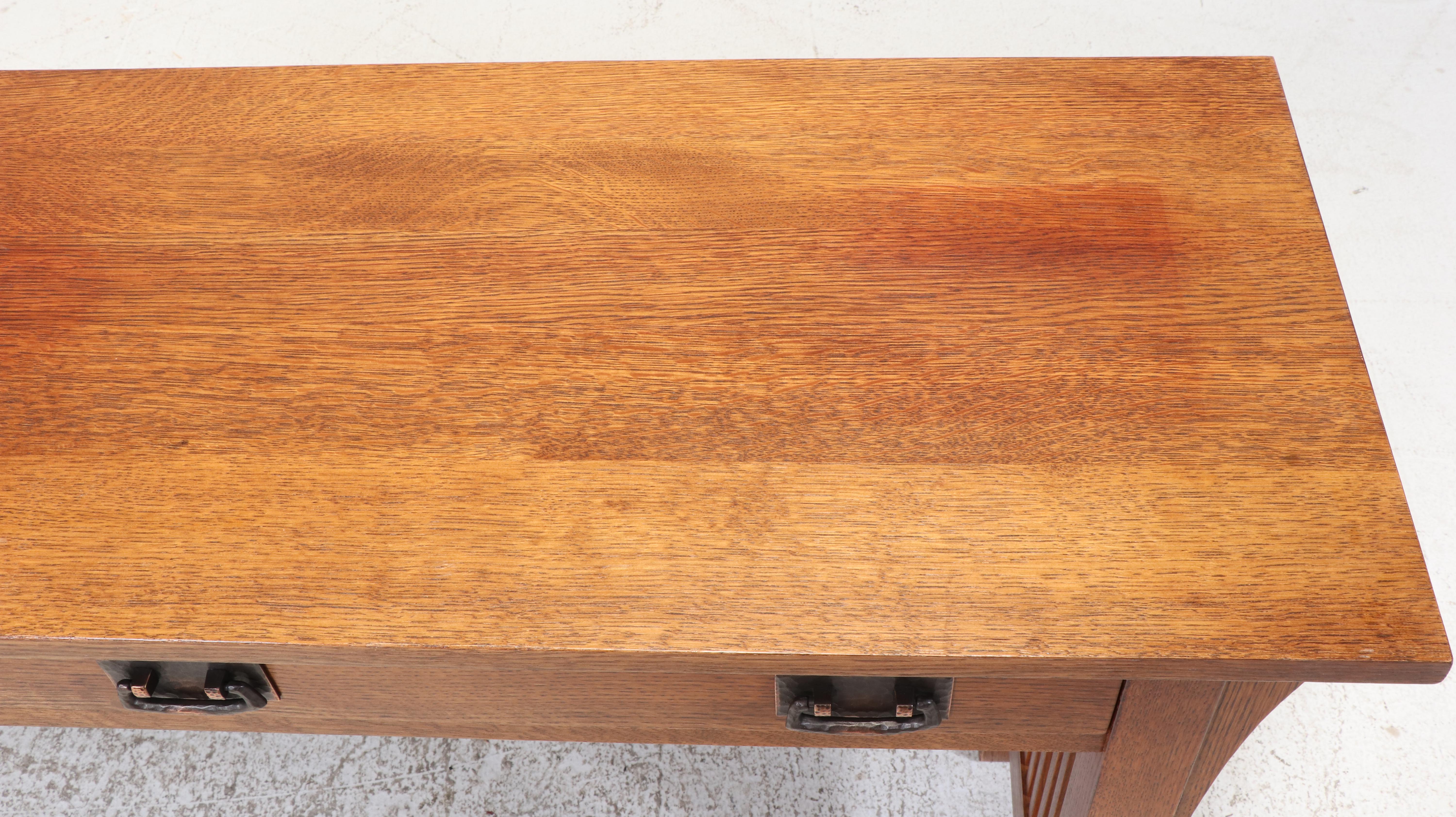 Stickley Arts and Crafts Style Quartersawn Oak Two-Drawer Console Table