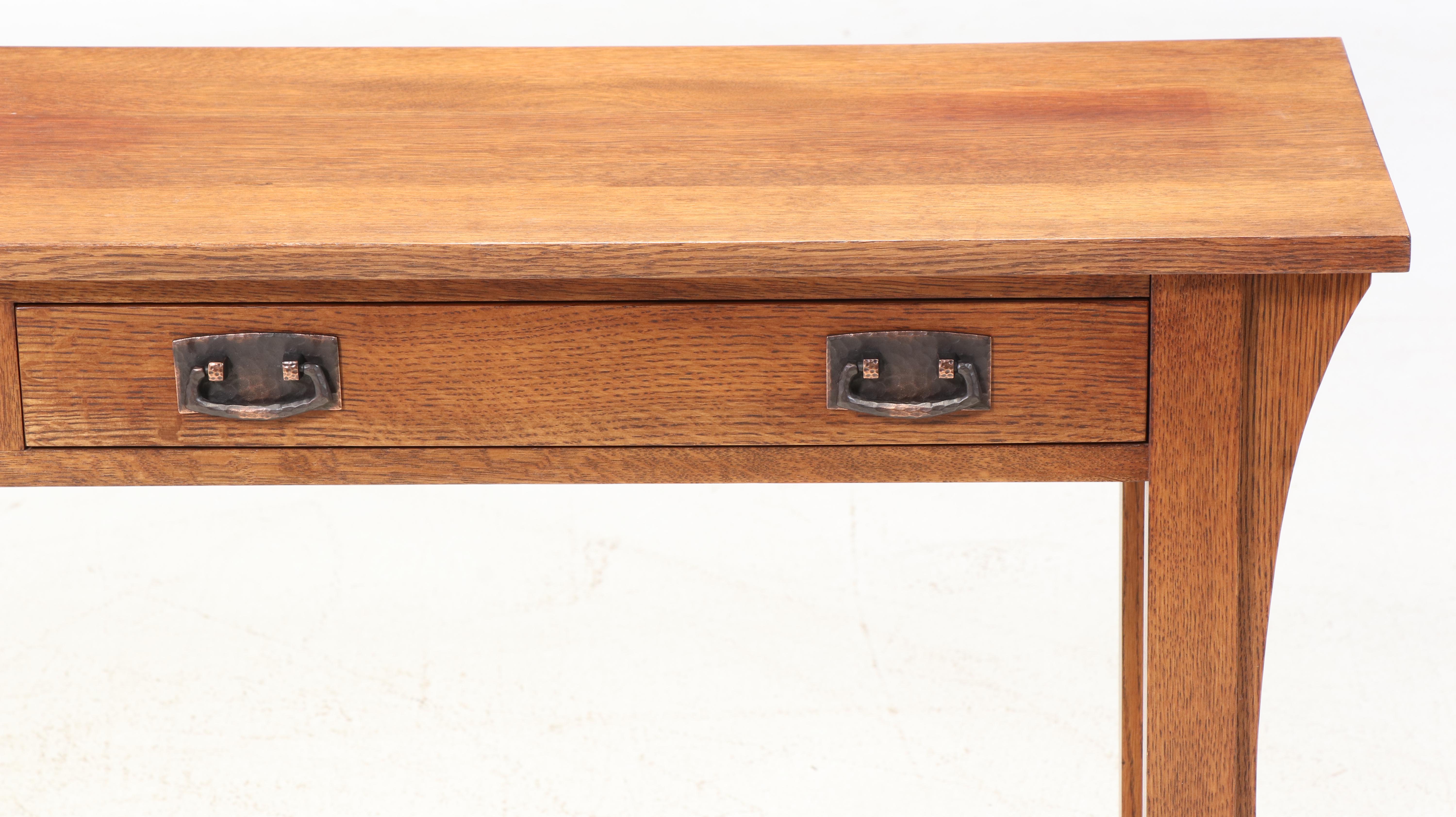 Stickley Arts and Crafts Style Quartersawn Oak Two-Drawer Console Table