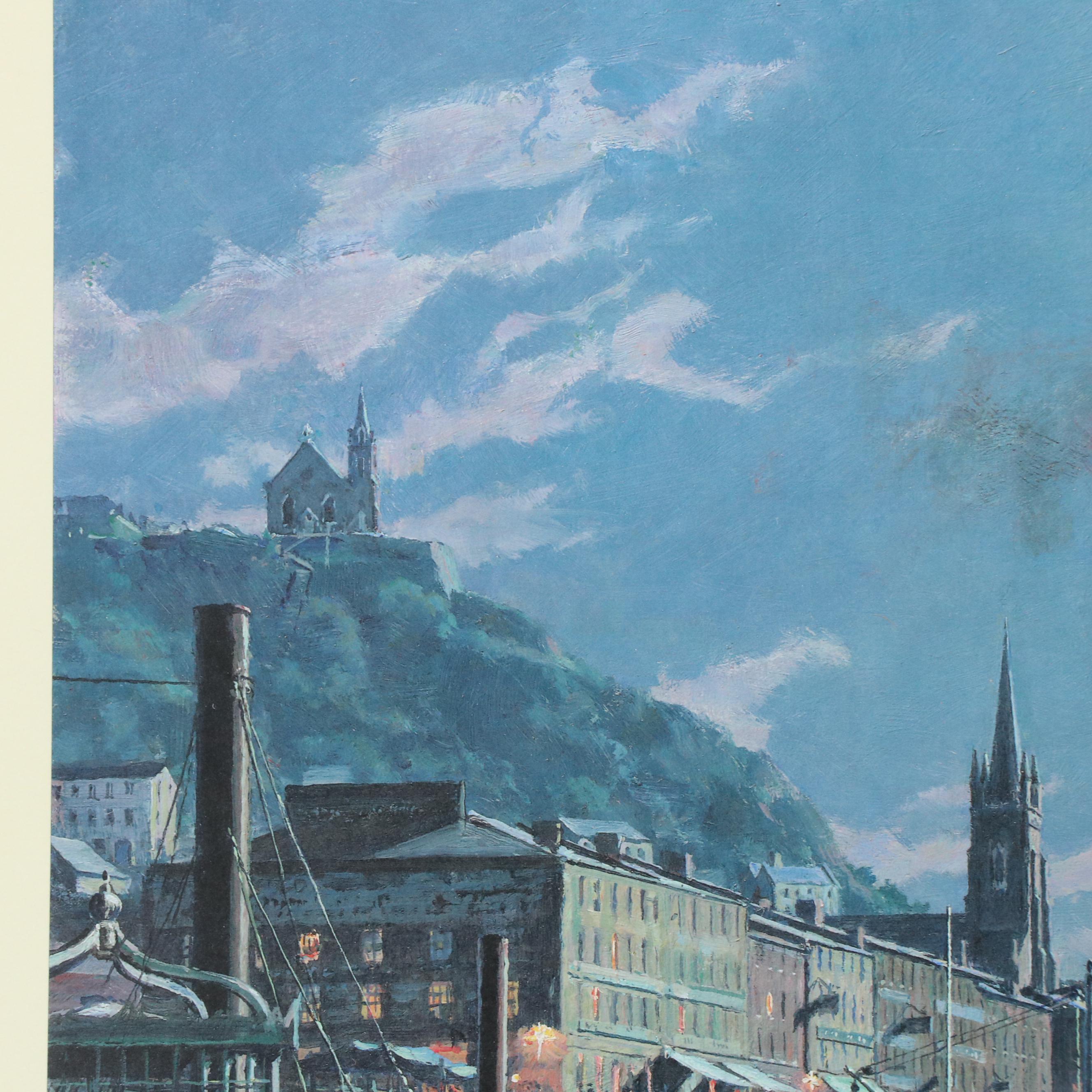 John Stobart Offset Print "Cincinnati: The Public Landing by Moonlight, c. 1875"