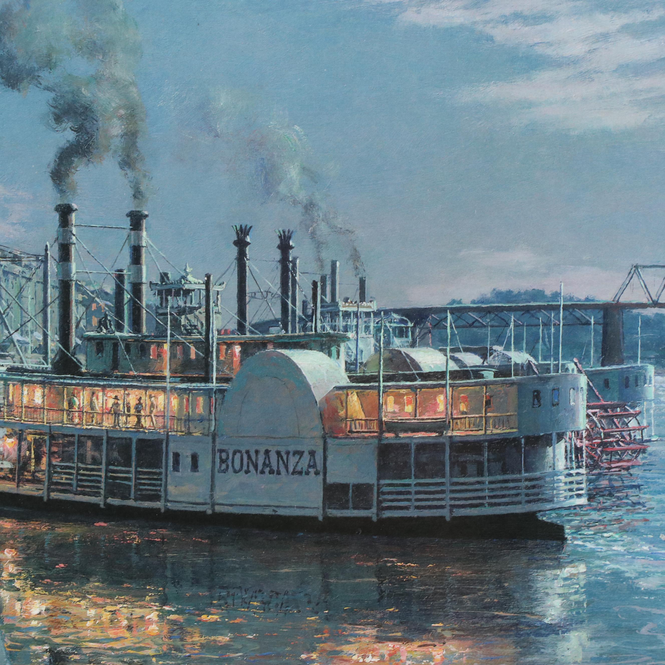 John Stobart Offset Print "Cincinnati: The Public Landing by Moonlight, c. 1875"
