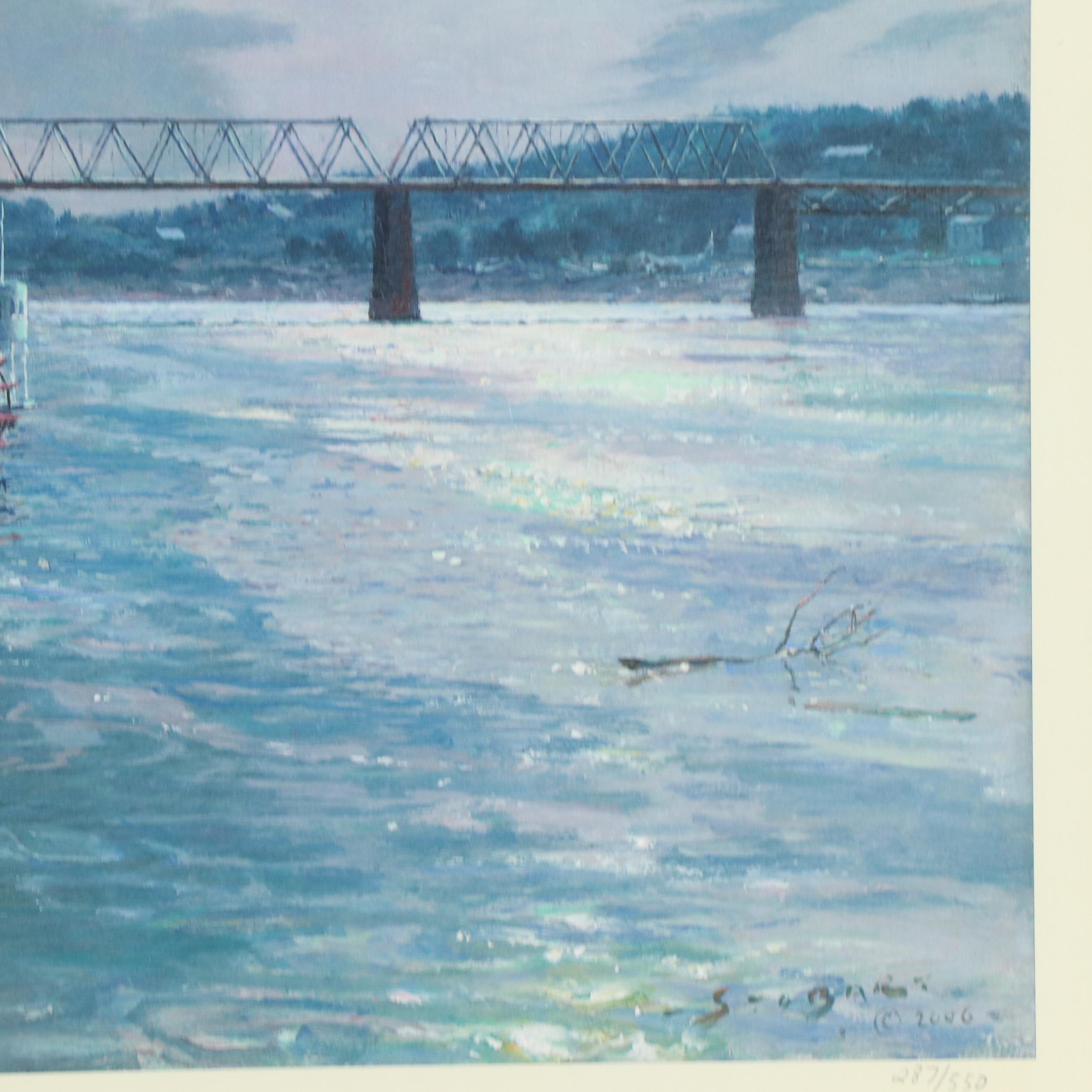 John Stobart Offset Print "Cincinnati: The Public Landing by Moonlight, c. 1875"