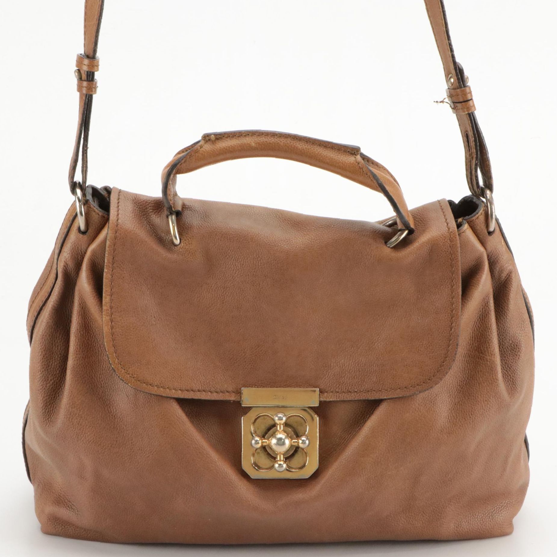 Chloé Elsie Two-Way Satchel in Brown Grained Leather