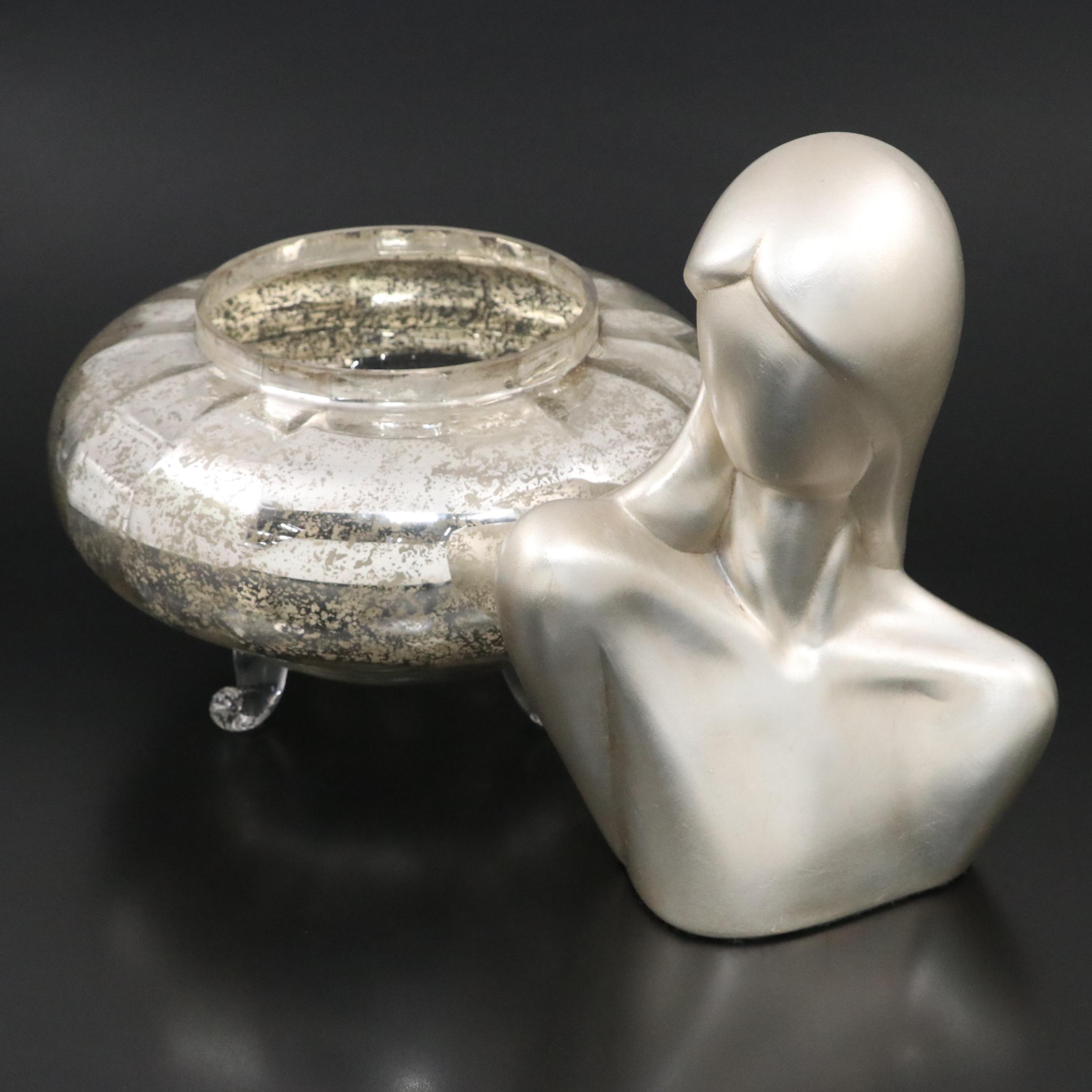 Home Goods Mirrored Centerpiece Bowl with Ceramic Female Bust