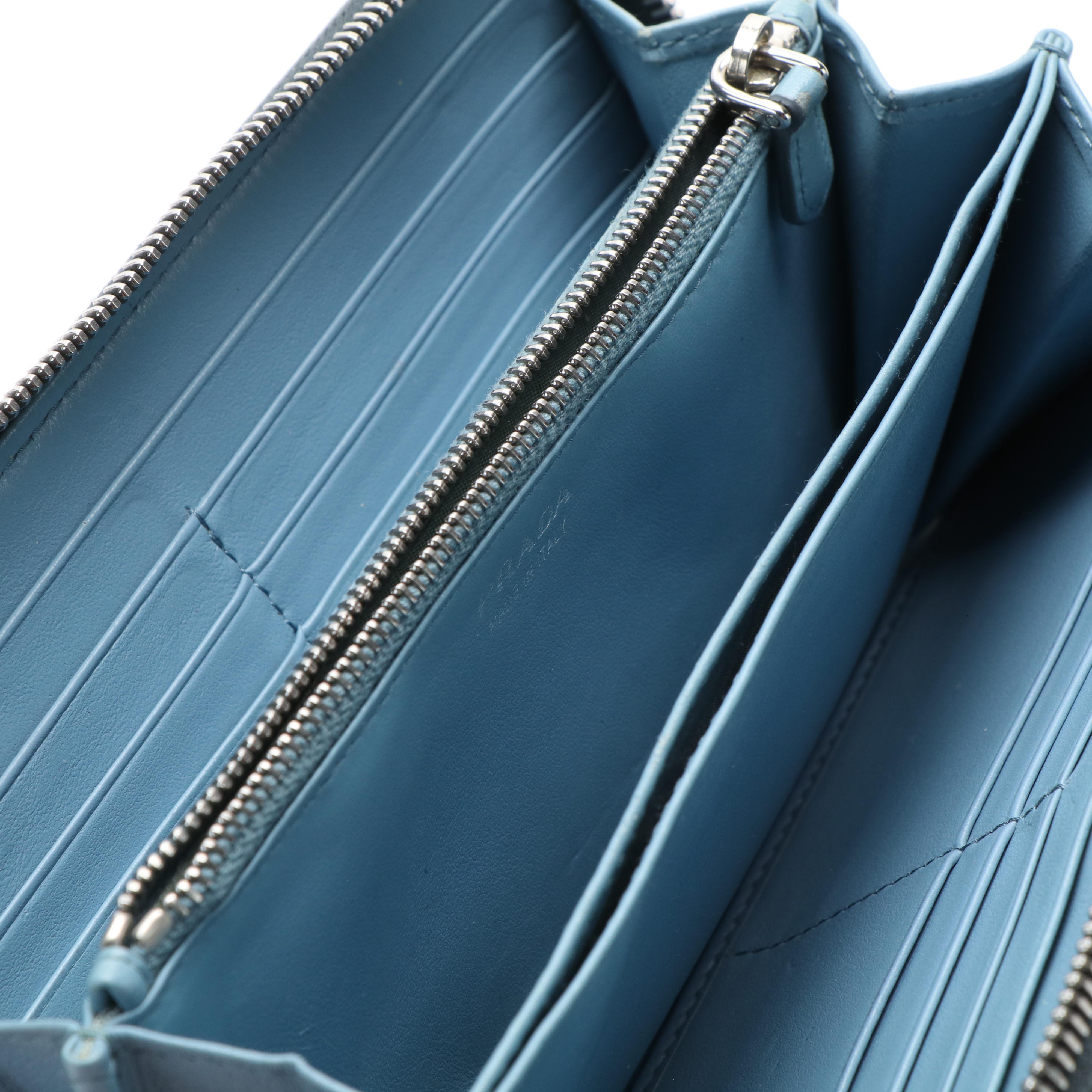 Prada Zip Around Continental Wallet in Navy Blue Saffiano Leather