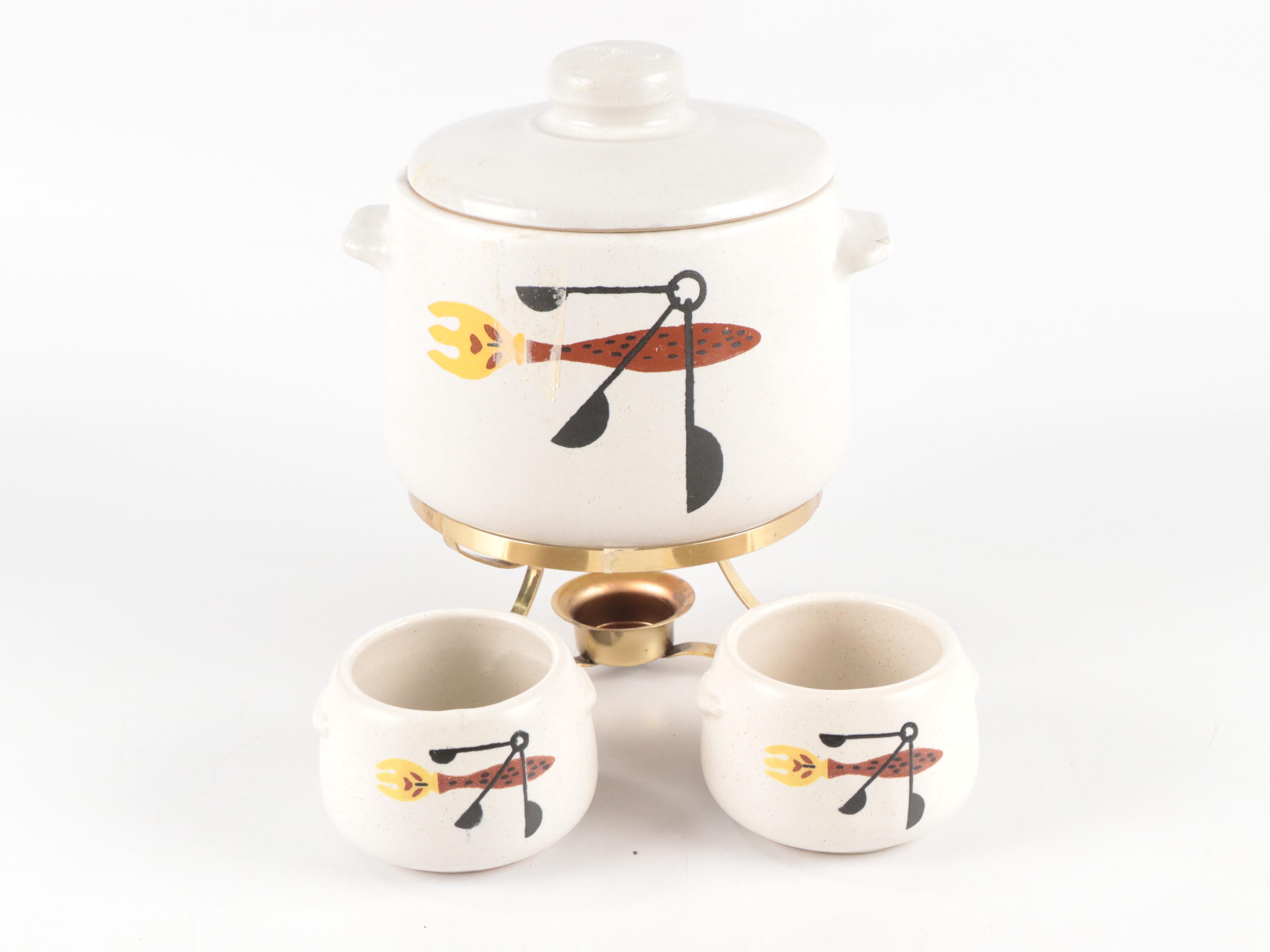 Mid Century Modern West Bend Bean Pots with Other Stoneware Pots