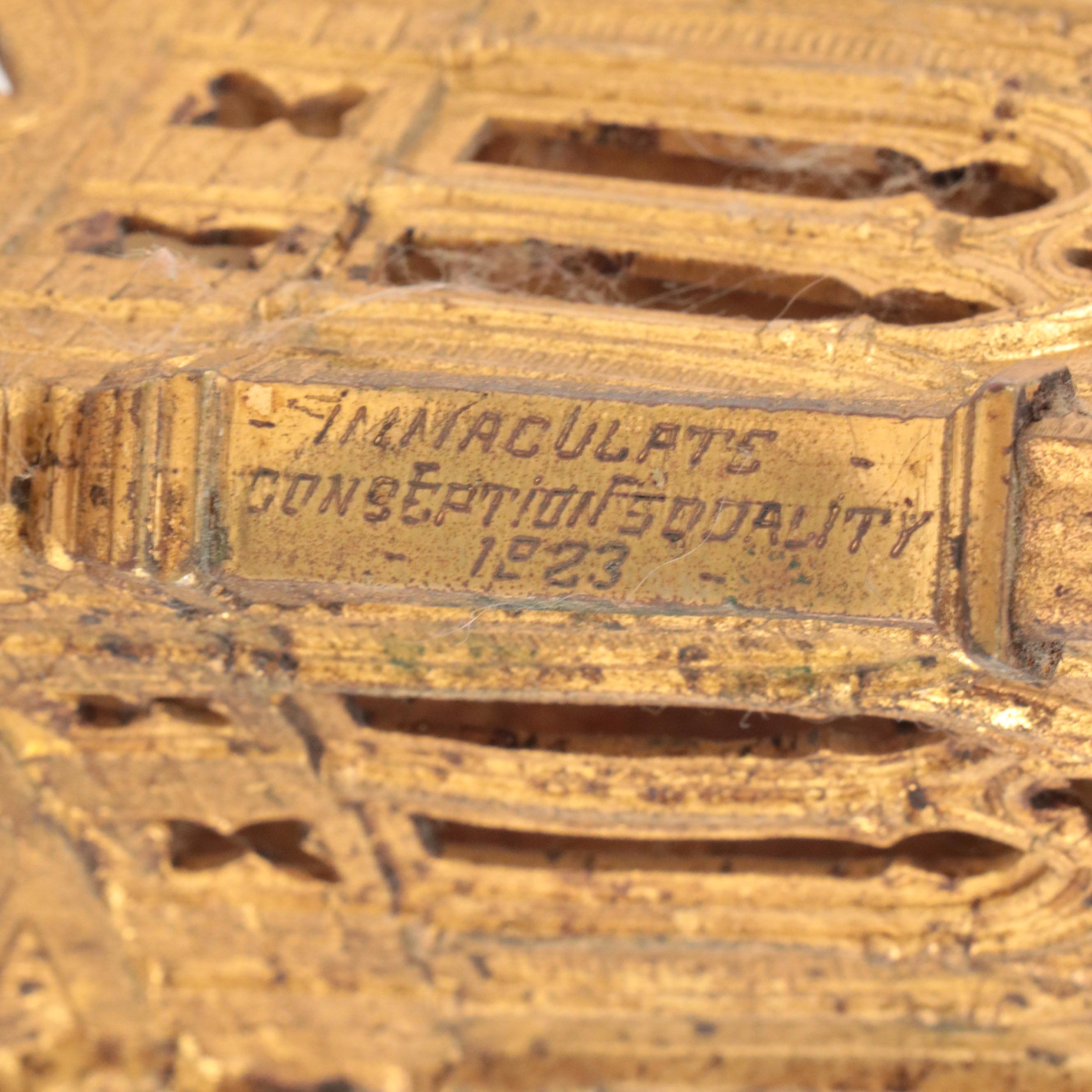 Gothic Revival Gilt Metal and Stone Altar Candlestick, Early 20th C.