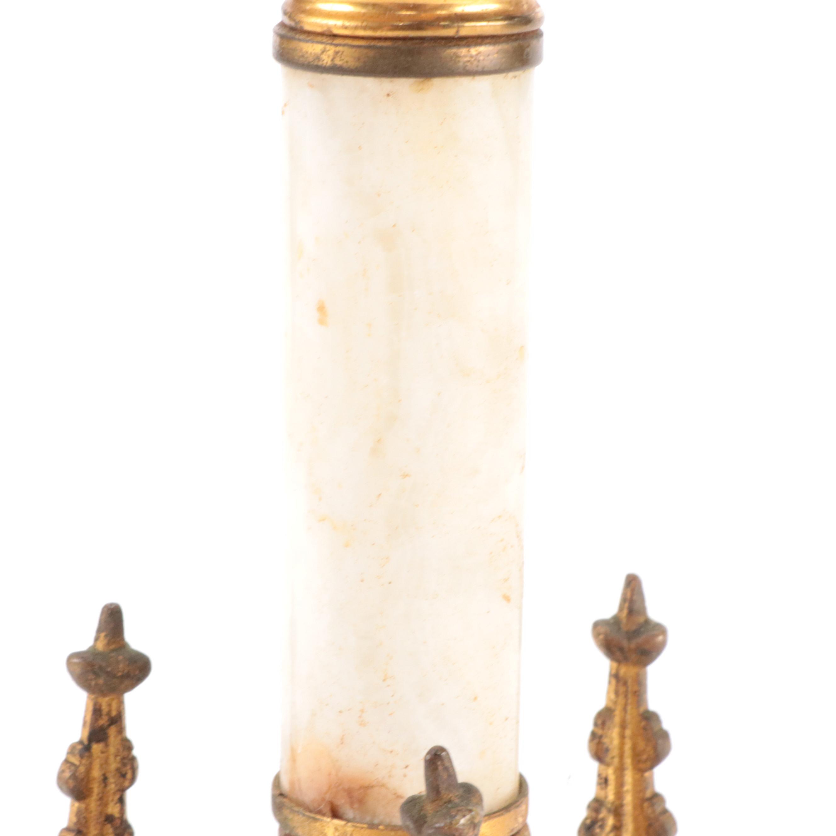 Gothic Revival Gilt Metal and Stone Altar Candlestick, Early 20th C.