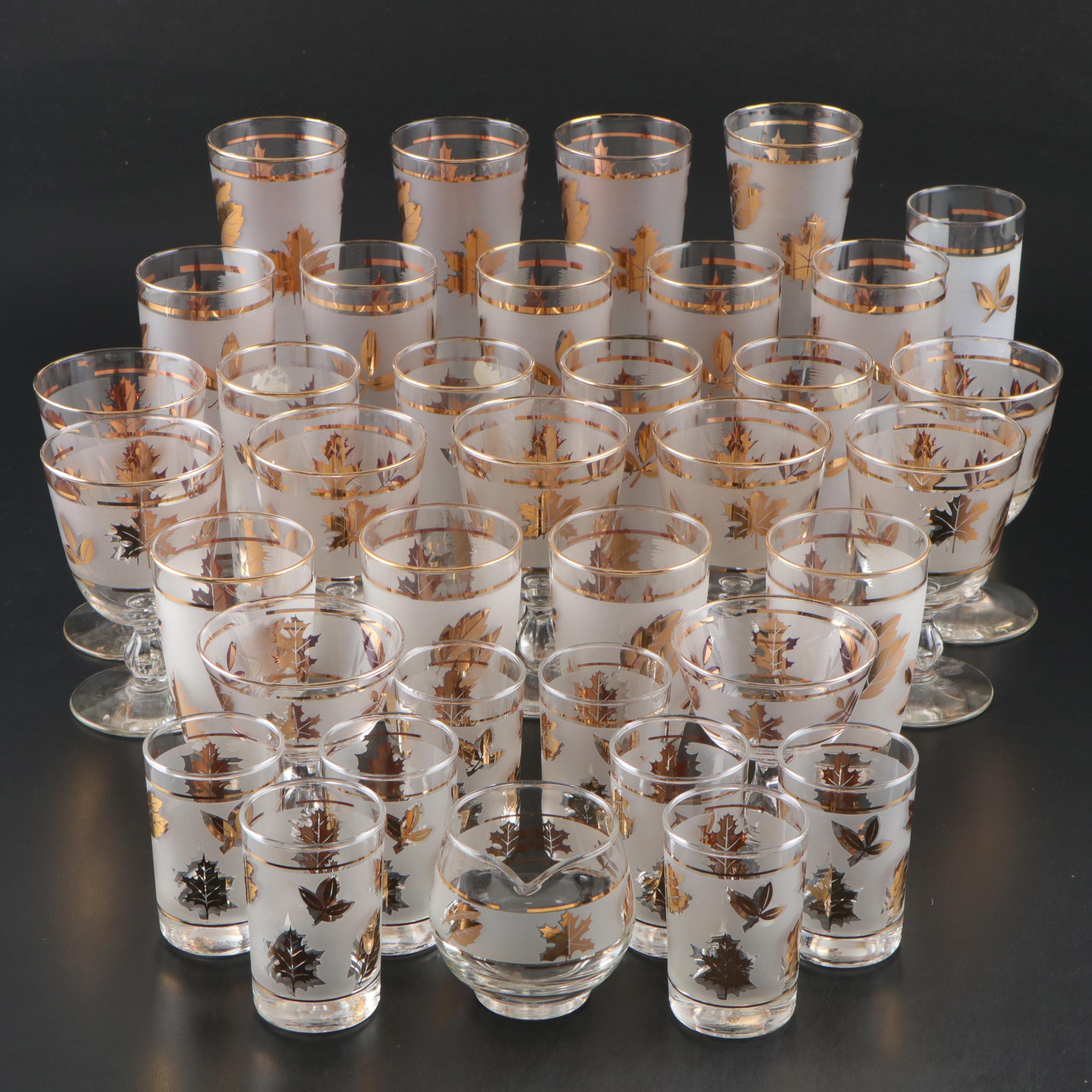 Libbey "Golden Foliage" Frosted Glass Drinkware, 1953-1978