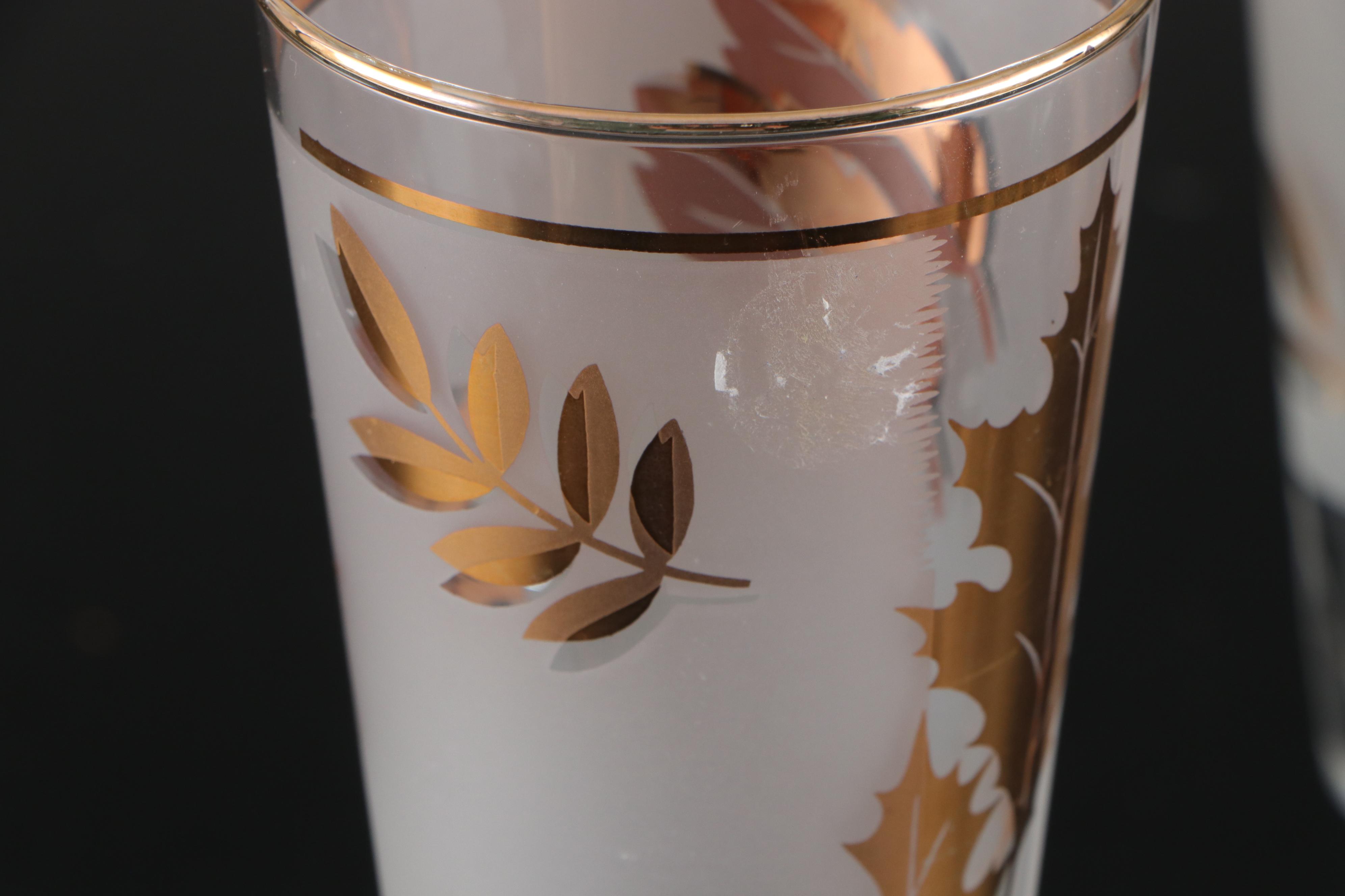 Libbey "Golden Foliage" Frosted Glass Drinkware, 1953-1978