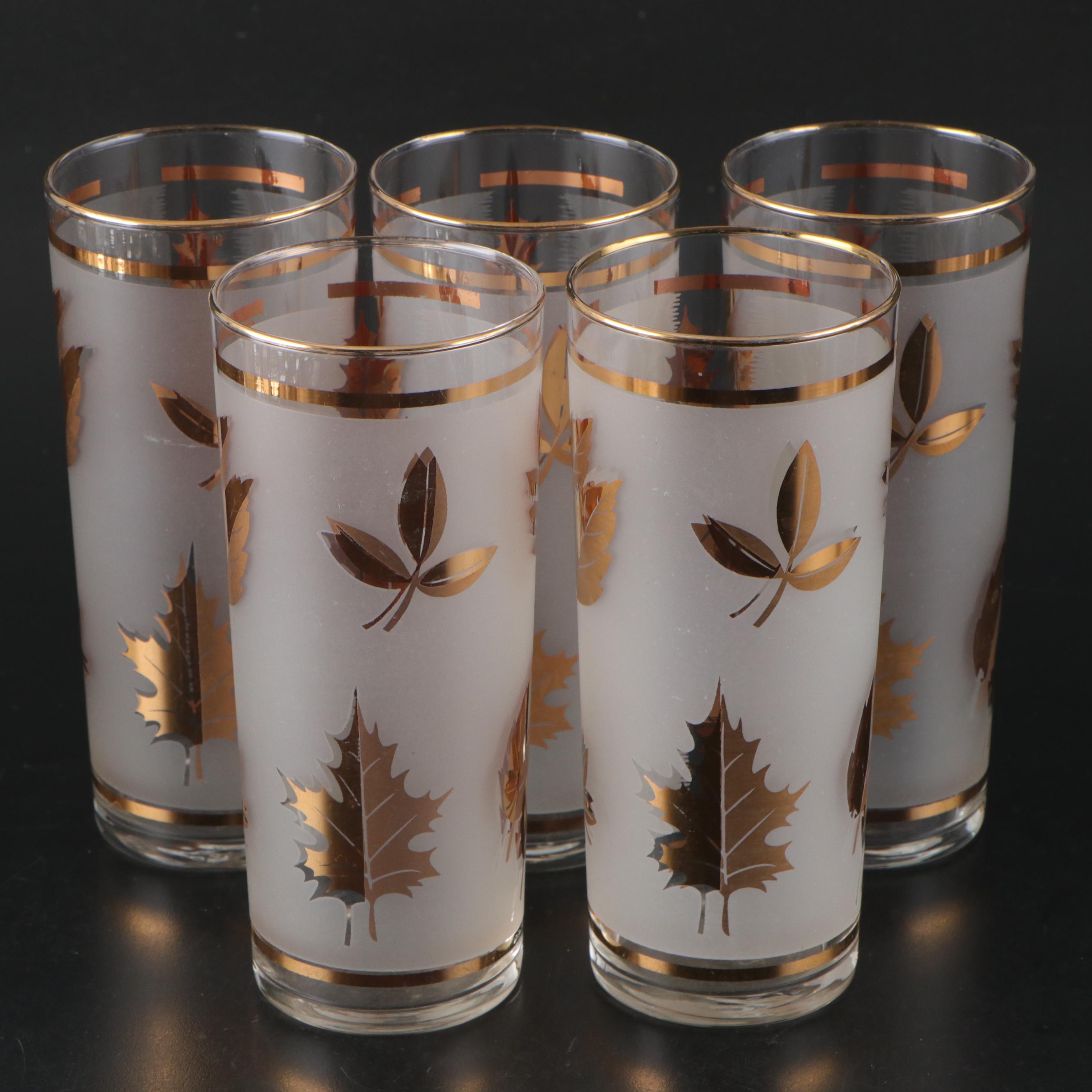Libbey "Golden Foliage" Frosted Glass Drinkware, 1953-1978